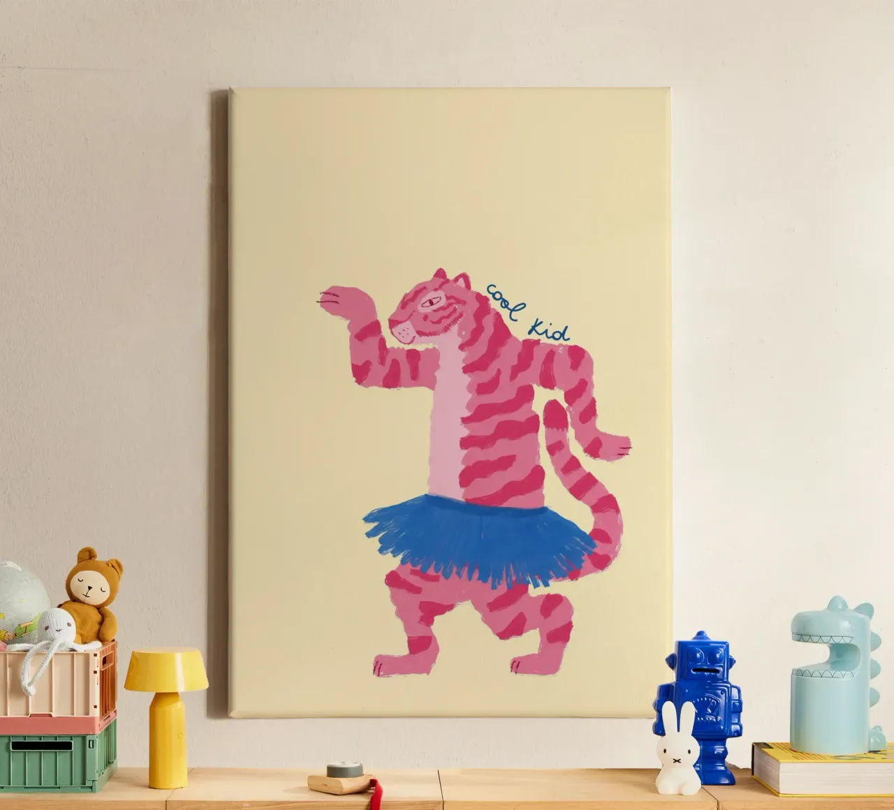 Dansende Roze Tijger in Tutu Grillige Kunstdruk canvas met Baklijst van vintagepod