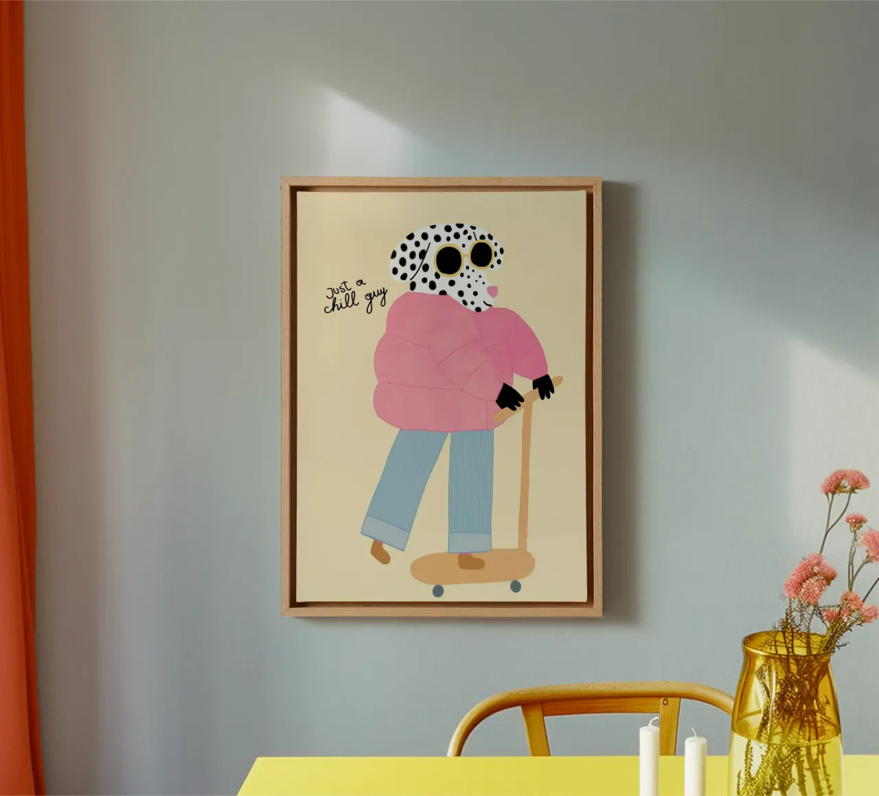 Impression d'art "Just a Chill Guy Dalmatian on Scooter" (Dalmatien sur scooter) toile avec Caisse américaine de vintagepod