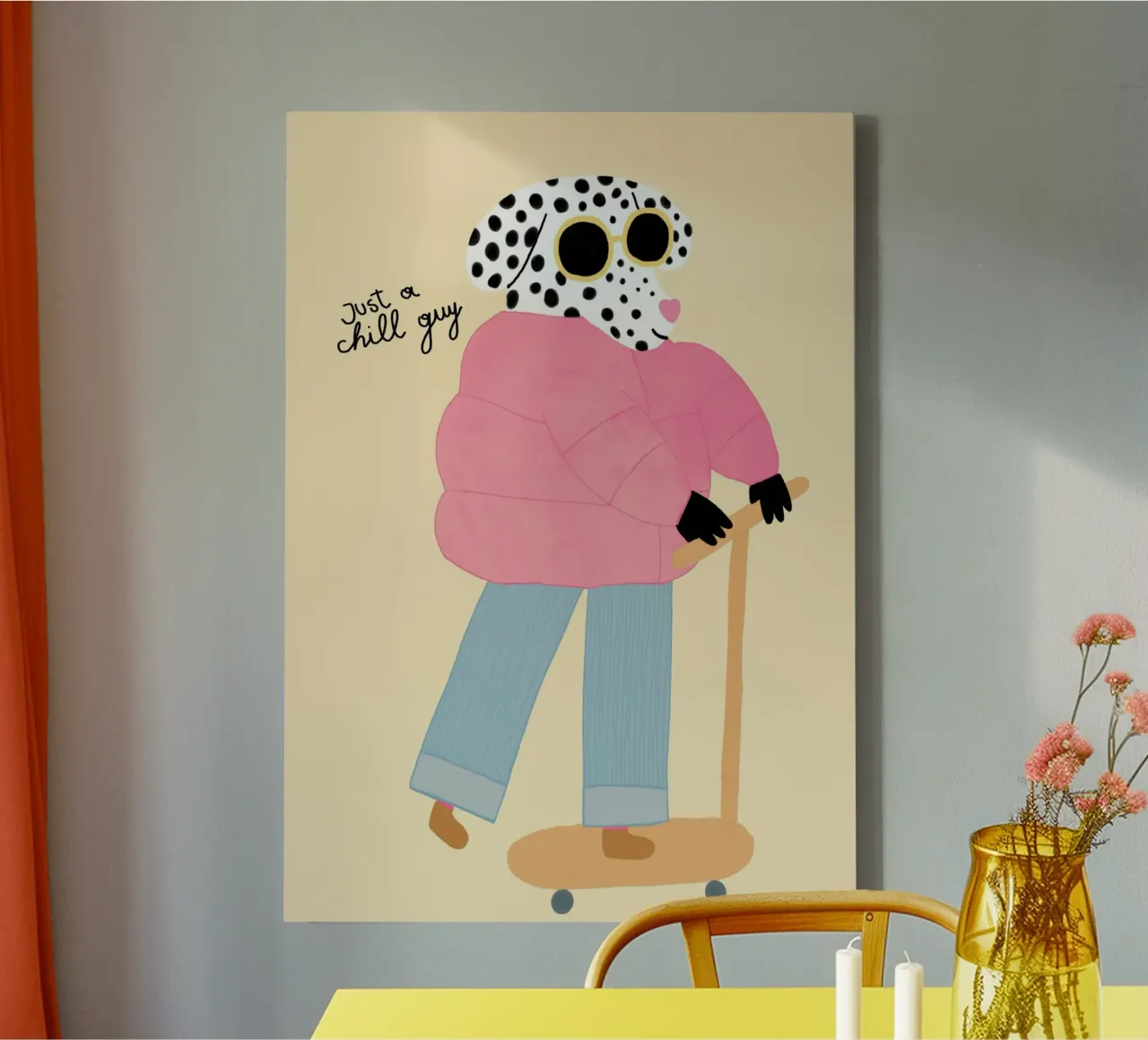 Impression d'art "Just a Chill Guy Dalmatian on Scooter" (Dalmatien sur scooter) toile avec Caisse américaine de vintagepod