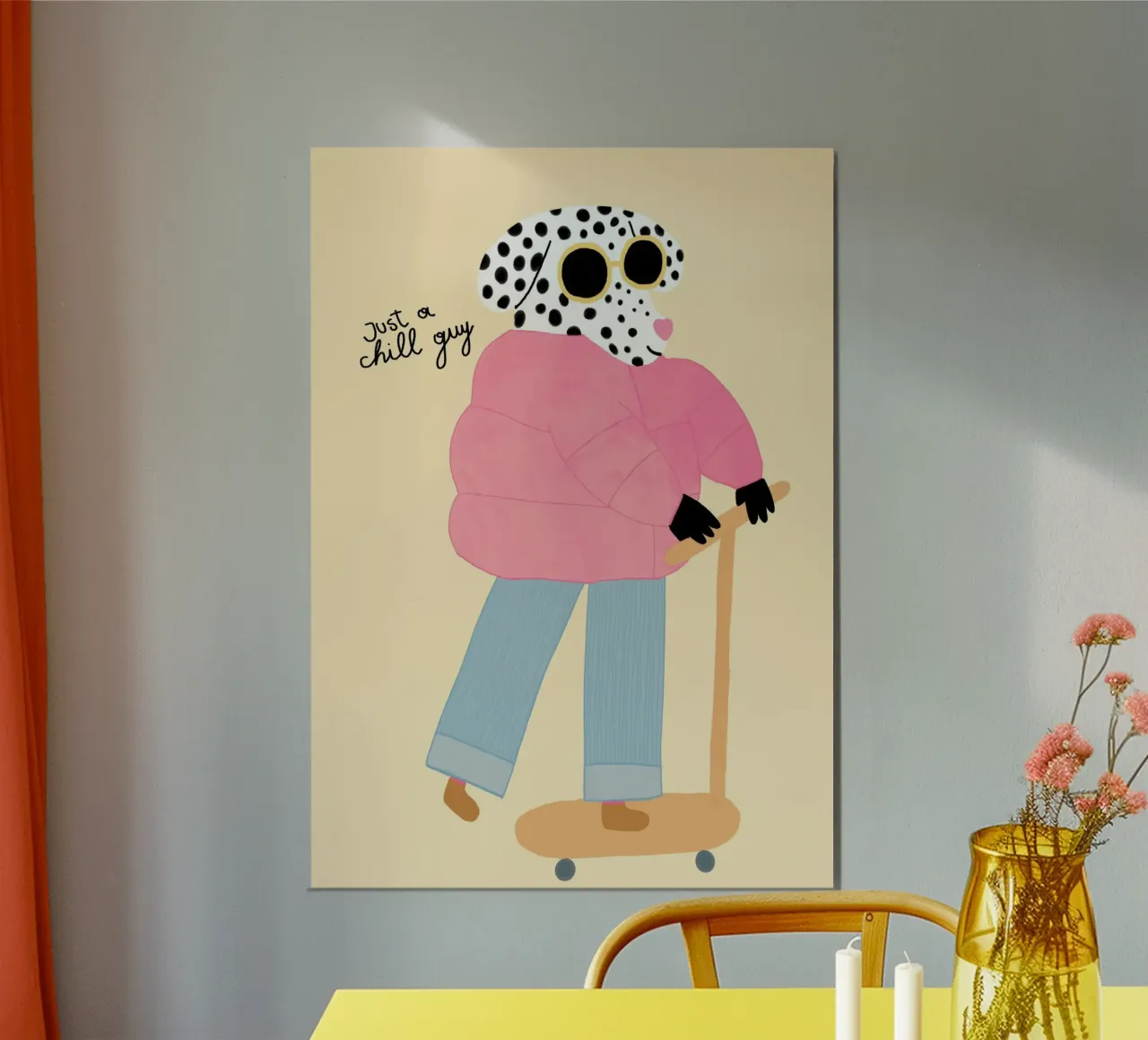 Stampa d'arte "Just a Chill Guy Dalmatian on Scooter". poster con telaio in plastica da vintagepod