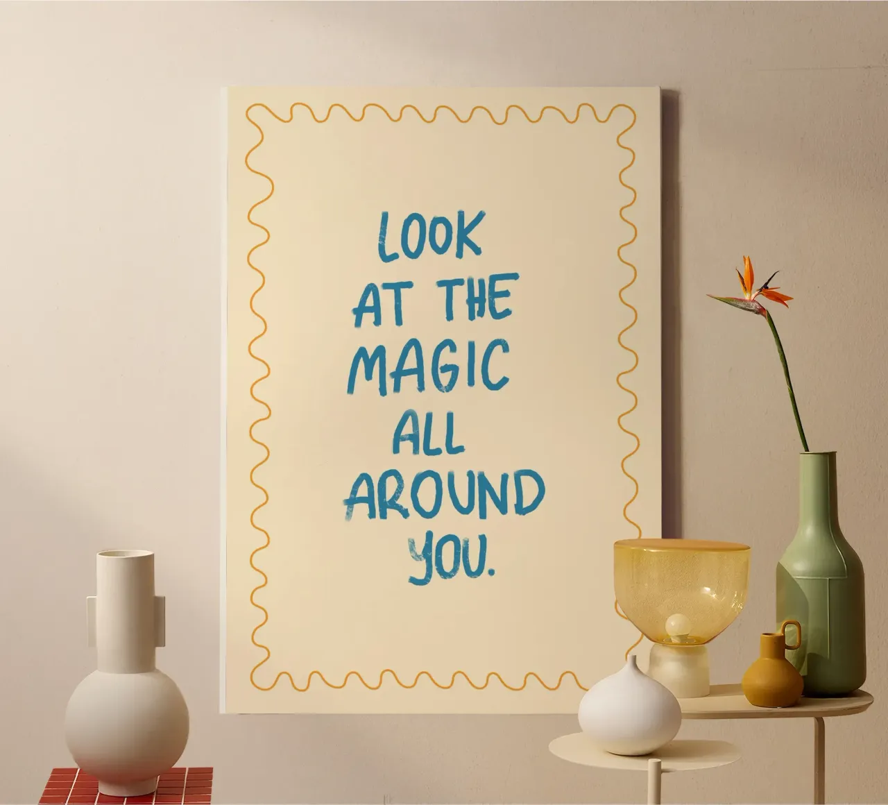 "Kijk naar de magie" Inspirerende kunstdruk canvas met Baklijst van vintagepod
