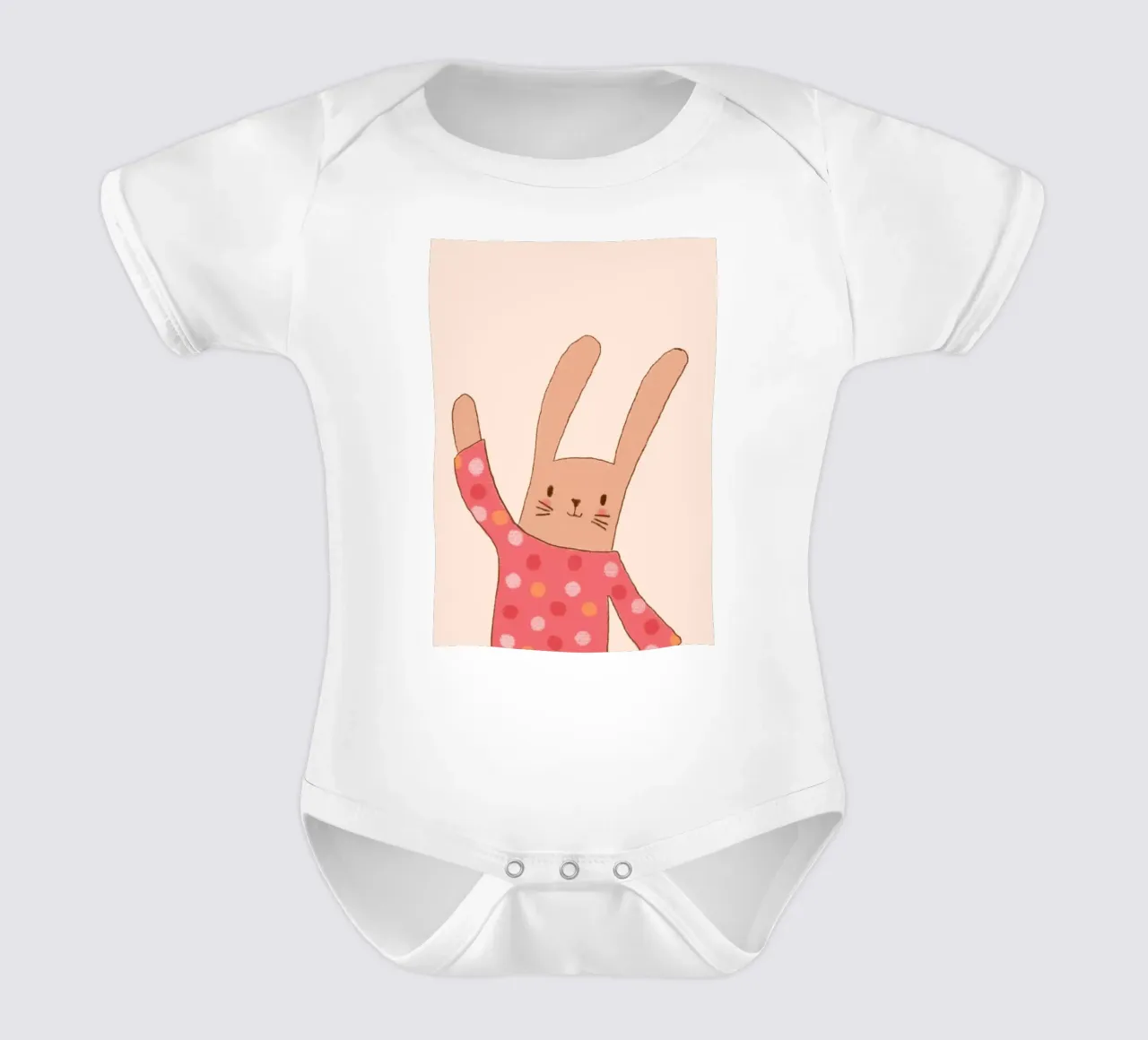 Lapin mignon faisant un signe de la main avec une chemise à pois body bébé de vintagepod