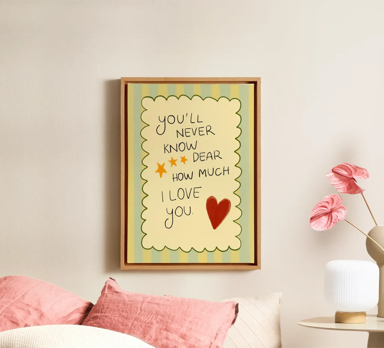 "You'll Never Know" Hartelijke Liefde Kunstdruk canvas met Baklijst van vintagepod