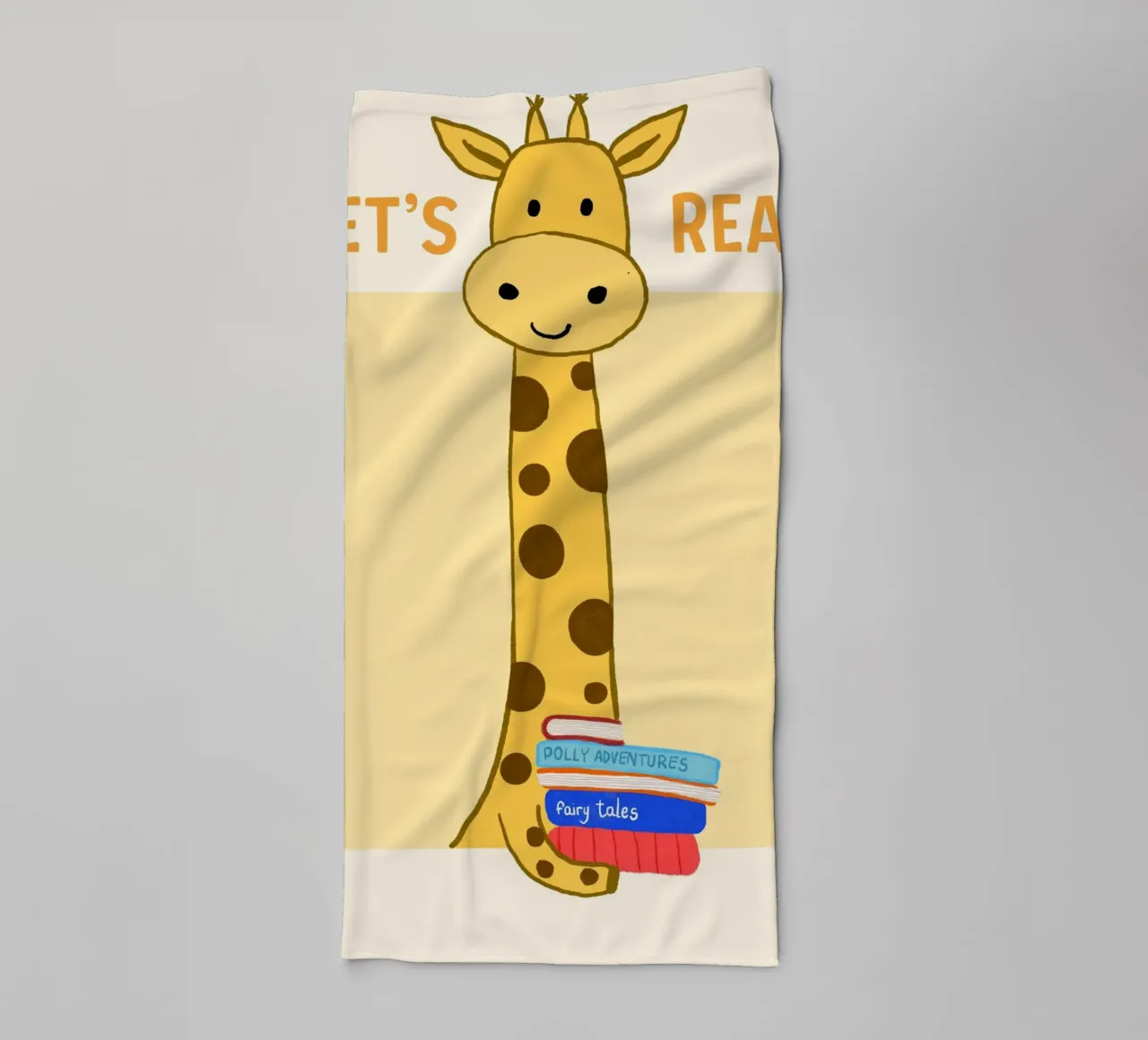 "Let's Read" Giraffe Book Lover Art Print towel by vintagepod
