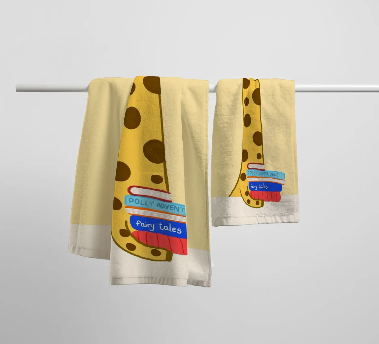 "Let's Read" Giraffe Book Lover Art Print towel by vintagepod