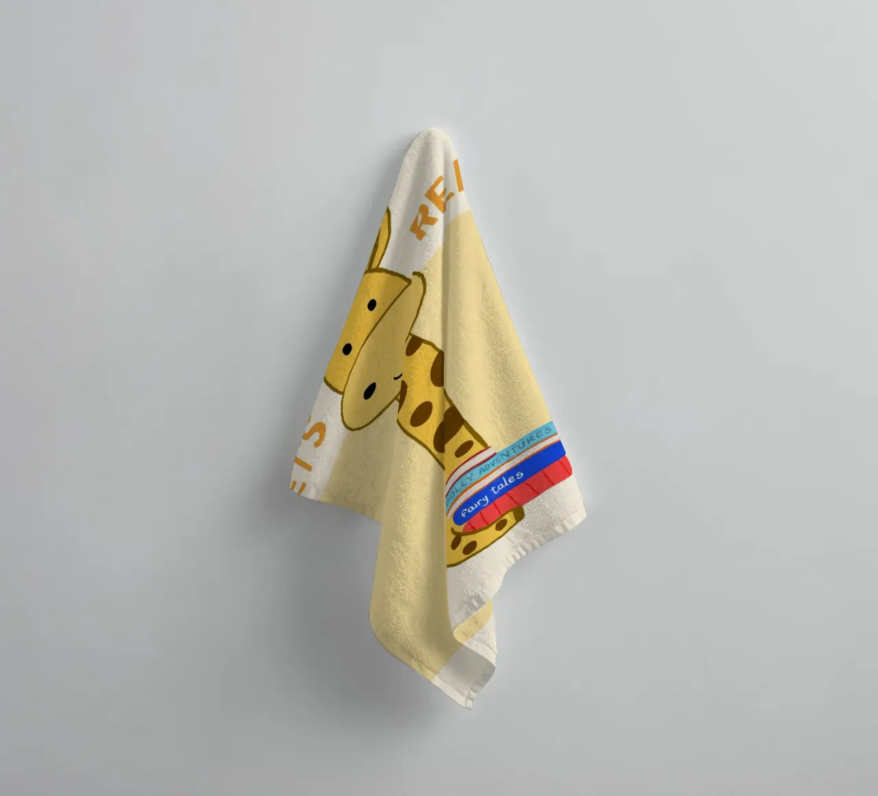"Let's Read" Giraffe Book Lover Art Print towel by vintagepod