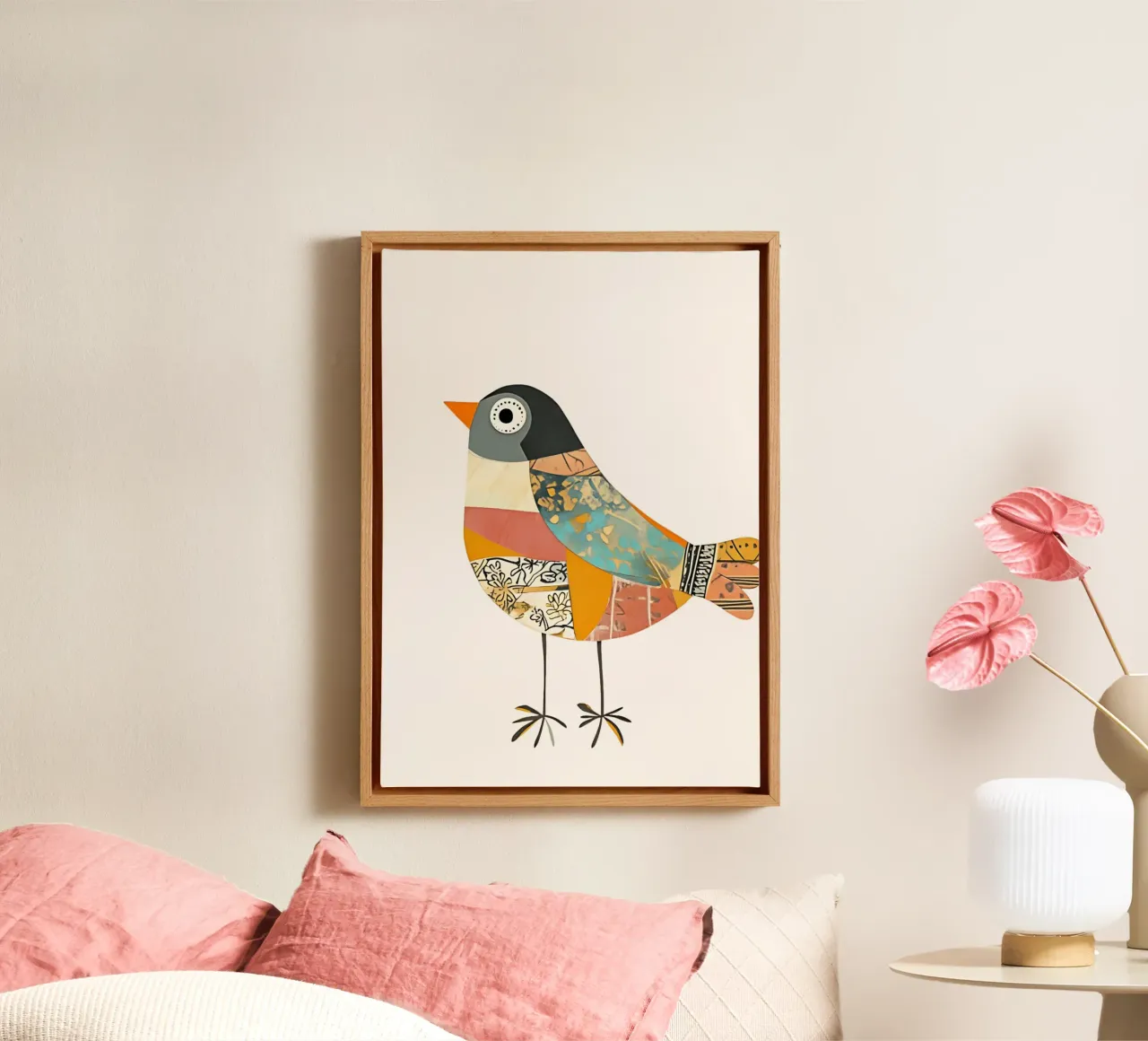Boho Collage Vogel Kunst Print - Eclectisch Modern Decor canvas met Baklijst van vintagepod
