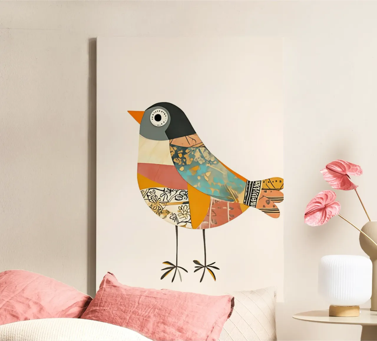 Boho Collage Vogel Kunst Print - Eclectisch Modern Decor canvas met Baklijst van vintagepod