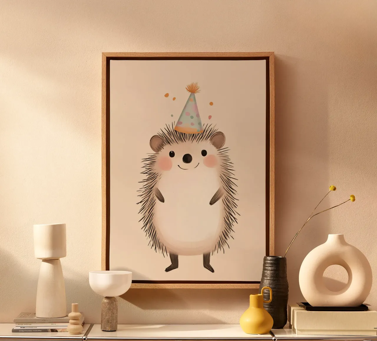 Cute Hedgehog with Party Hat Nursery Art canvas with Floater frame by vintagepod