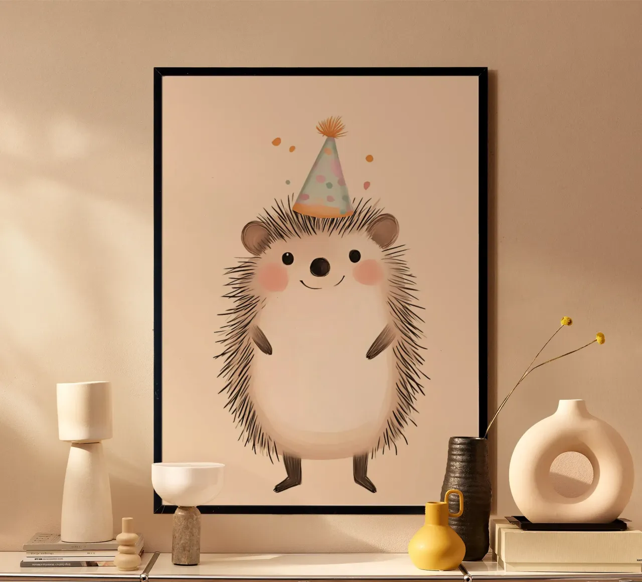 Hérisson mignon avec chapeau de fête Nursery Art poster de vintagepod