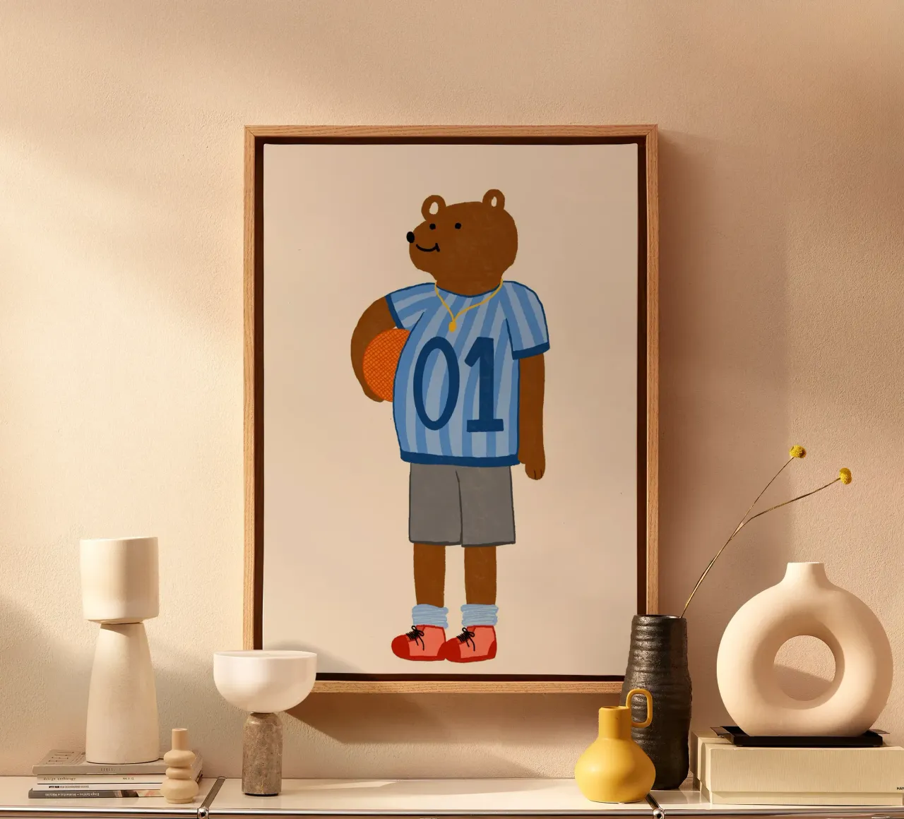 Impresión artística de un oso de baloncesto lienzo con Marco flotante de vintagepod