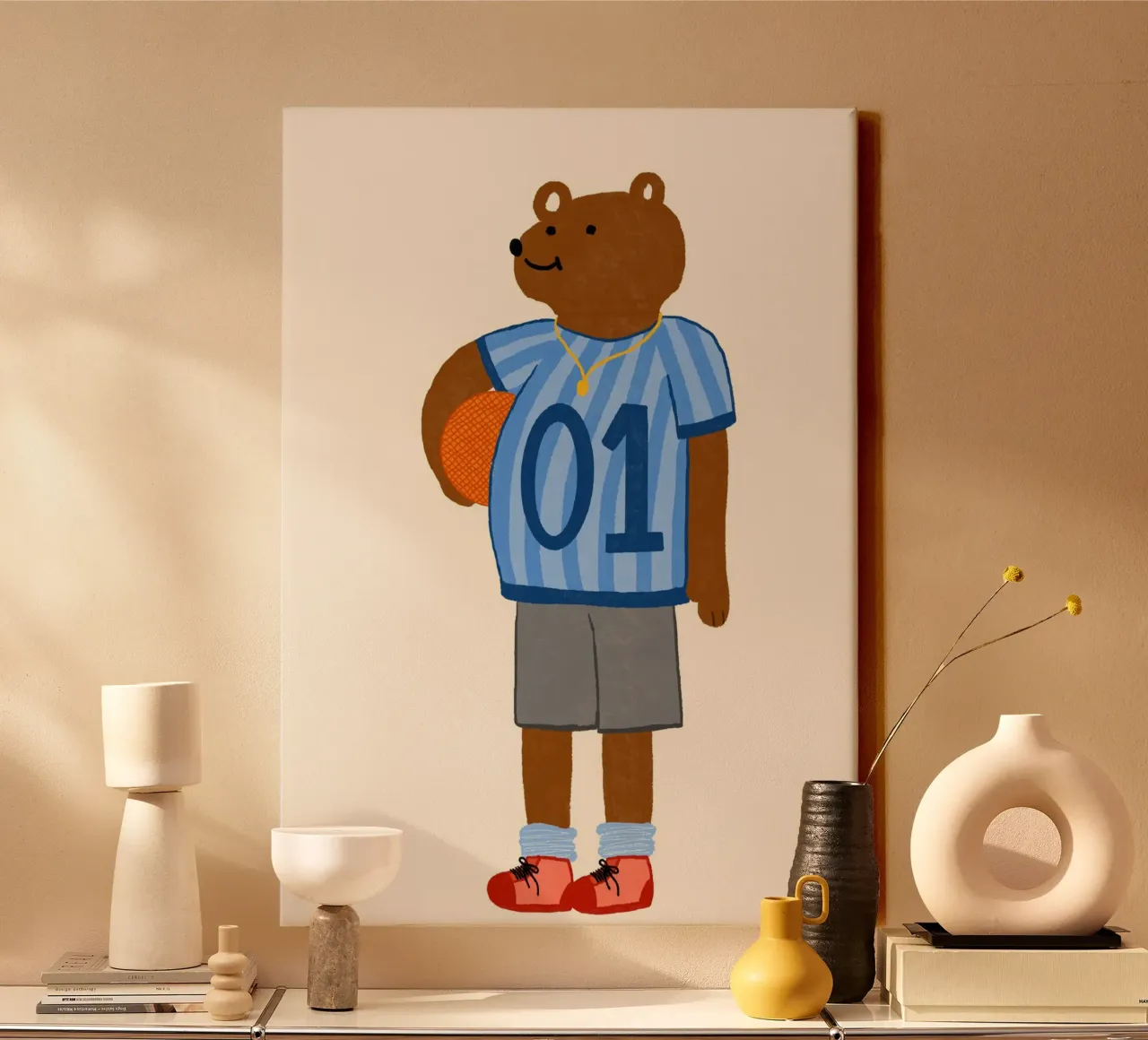Impresión artística de un oso de baloncesto lienzo con Marco flotante de vintagepod