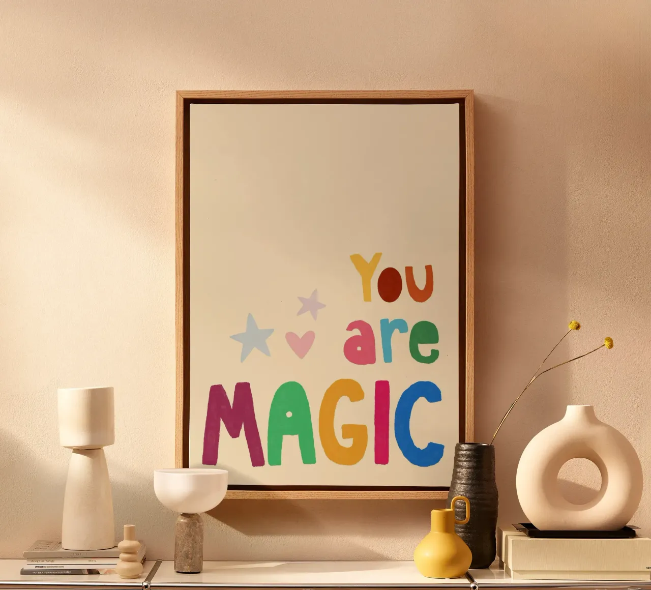 Du bist Magie bunte inspirierende Kunstdruck Leinwand mit Schattenfugenrahmen von vintagepod