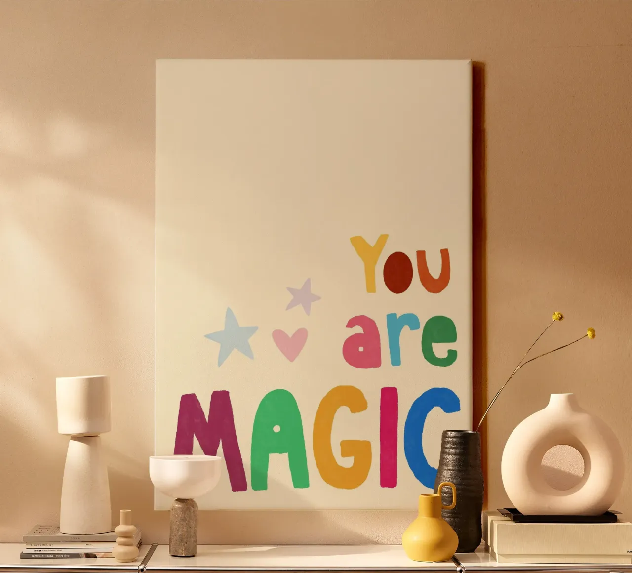 Du bist Magie bunte inspirierende Kunstdruck Leinwand mit Schattenfugenrahmen von vintagepod