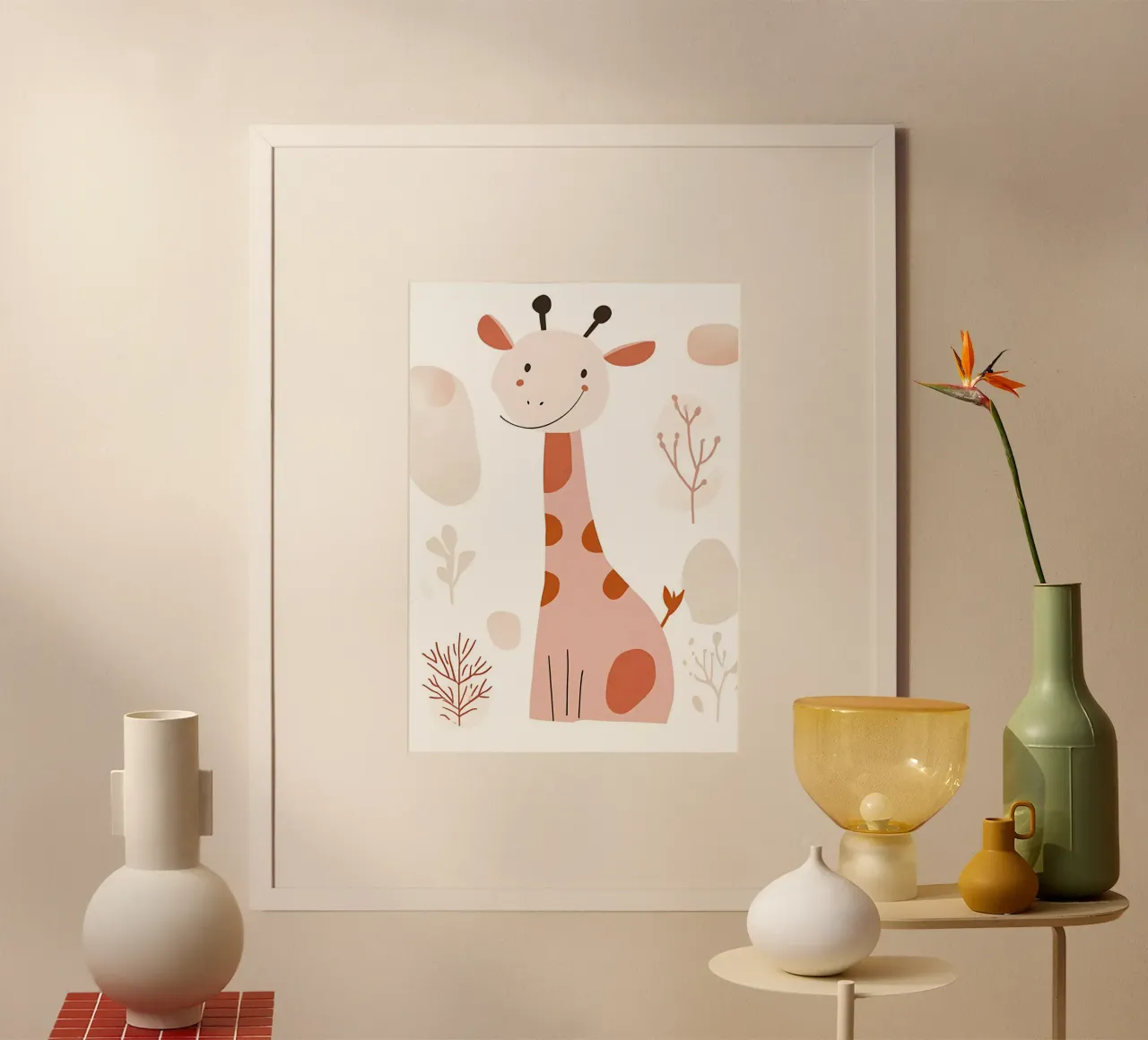 Stampa d'arte per la cameretta Sweet Pink Giraffe Boho poster da vintagepod