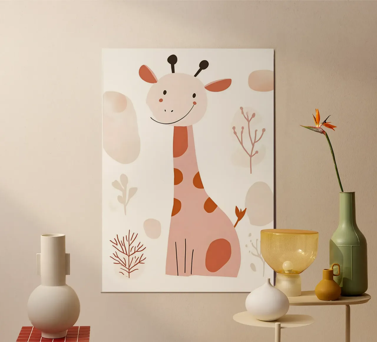 Stampa d'arte per la cameretta Sweet Pink Giraffe Boho poster da vintagepod