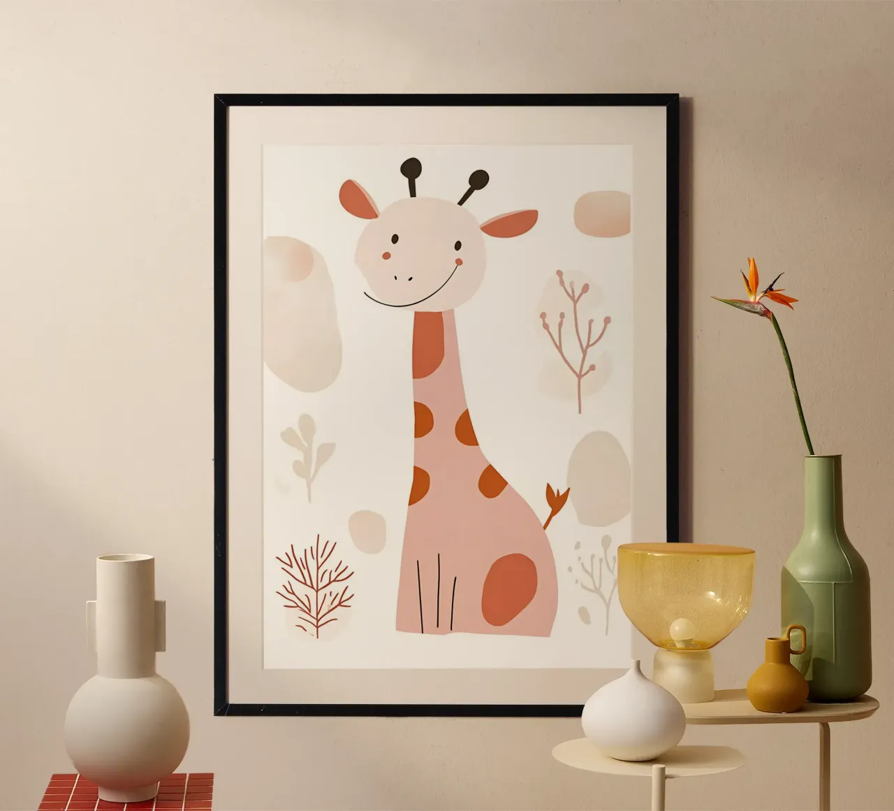 Stampa d'arte per la cameretta Sweet Pink Giraffe Boho poster da vintagepod