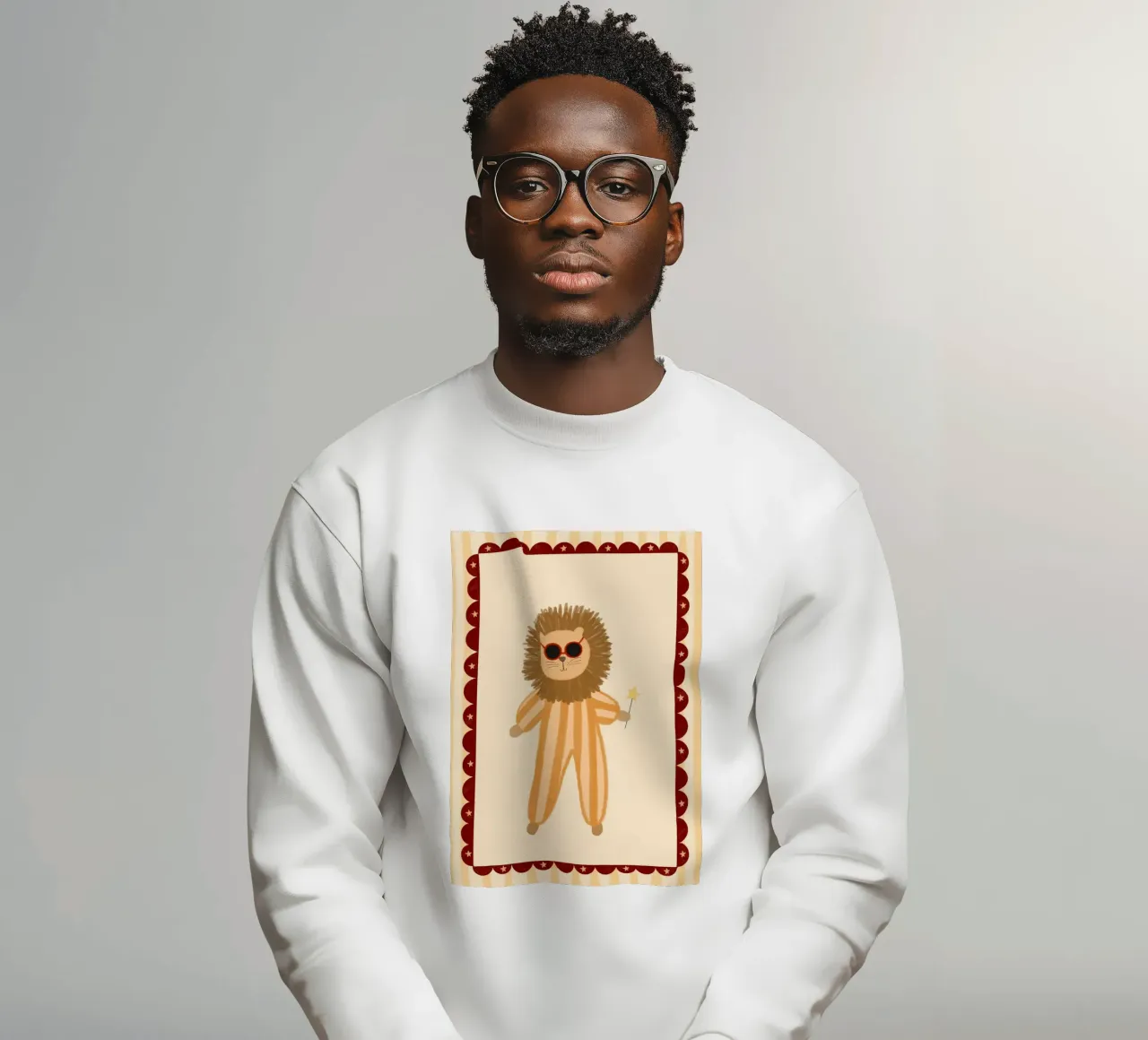 Impresión artística de un león mágico con mono y gafas de sol sudadera de vintagepod