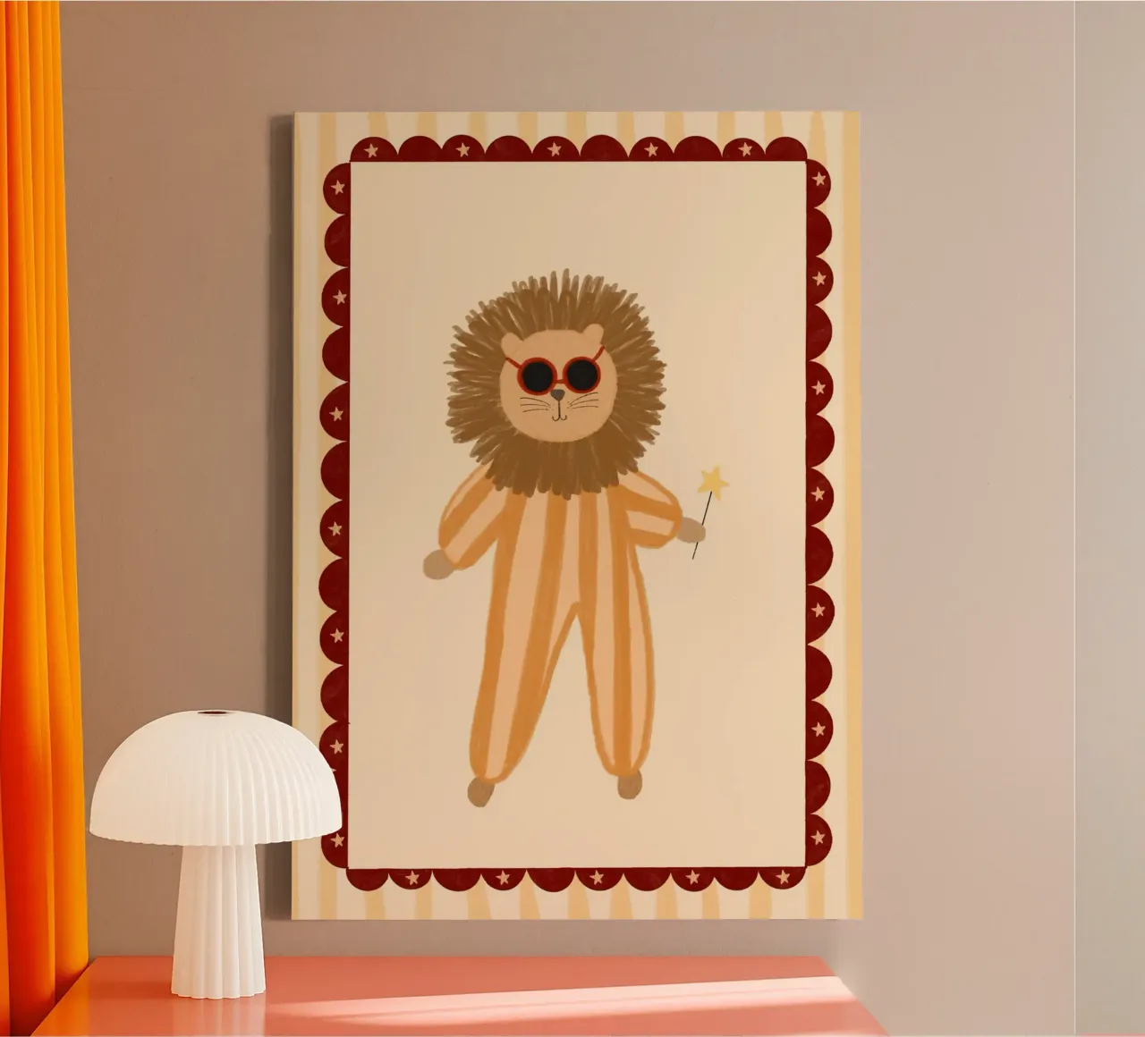 Magical Lion in Jumpsuit & Sunglasses Art Print canvas with Floater frame by vintagepod