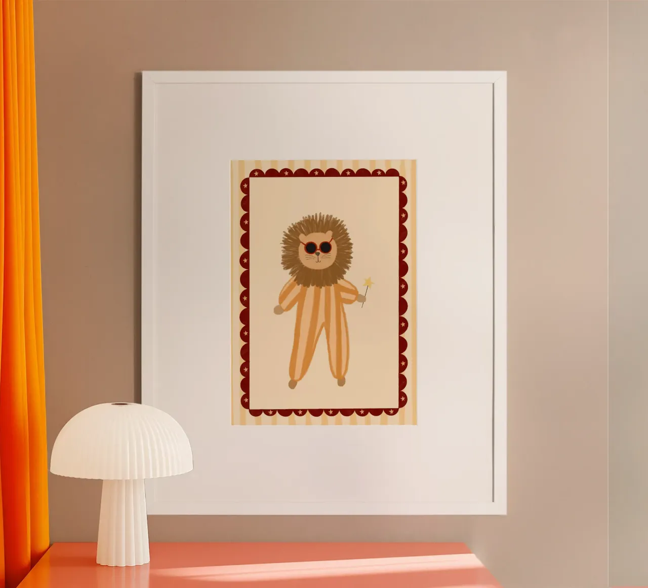 Magical Lion in Jumpsuit & Sunglasses Art Print poster by vintagepod