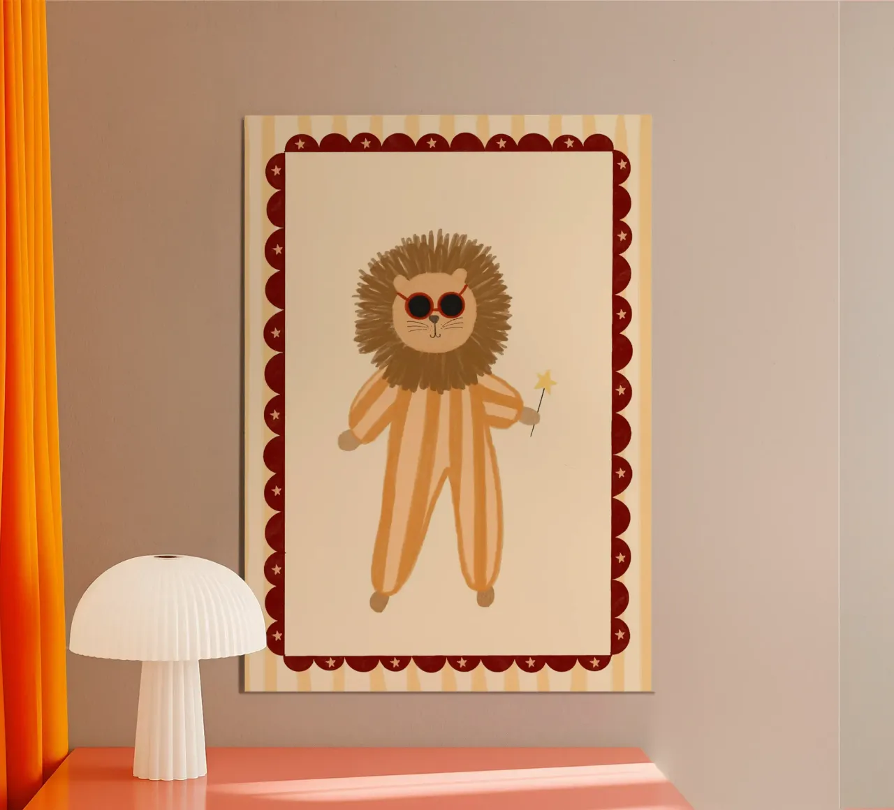 Magical Lion in Jumpsuit & Sunglasses Art Print poster by vintagepod