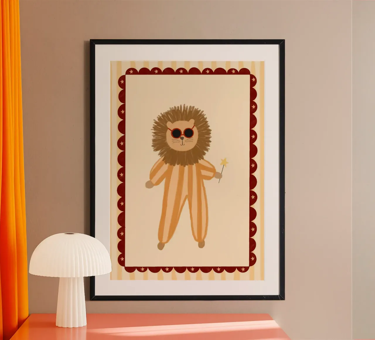 Magical Lion in Jumpsuit & Sunglasses Art Print poster by vintagepod