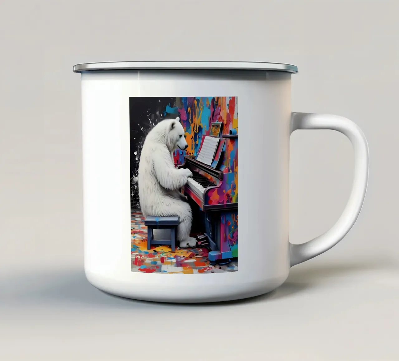 L'orso polare suona il pianoforte tazza in smalto da MakArena