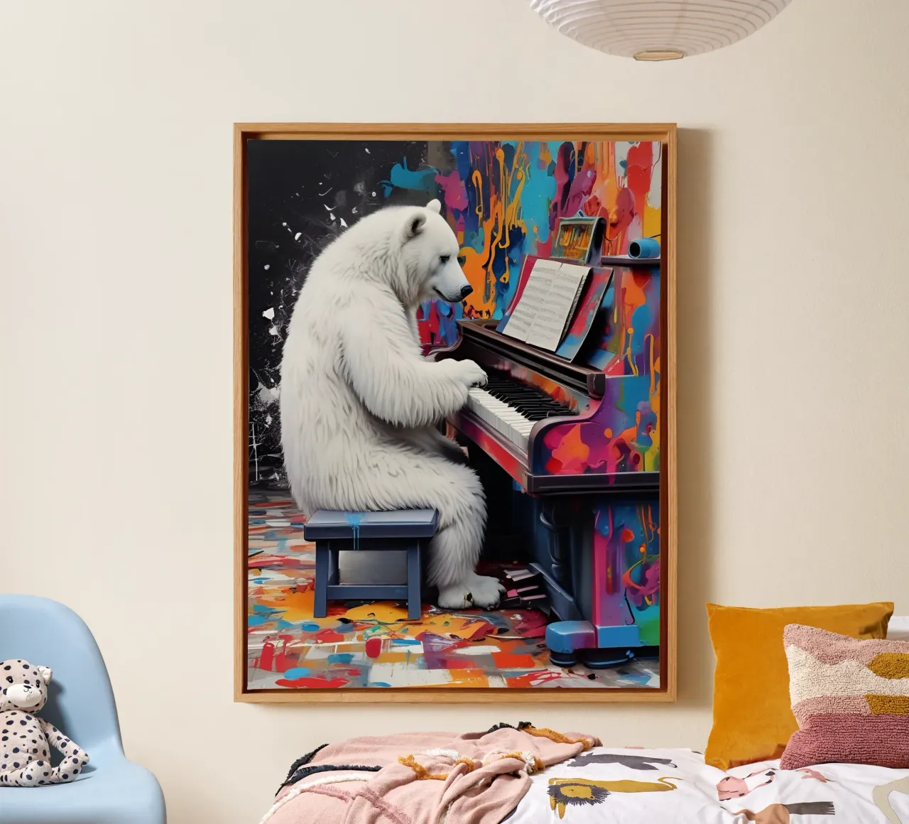 L'orso polare suona il pianoforte tela con Cornice a cassetta da MakArena