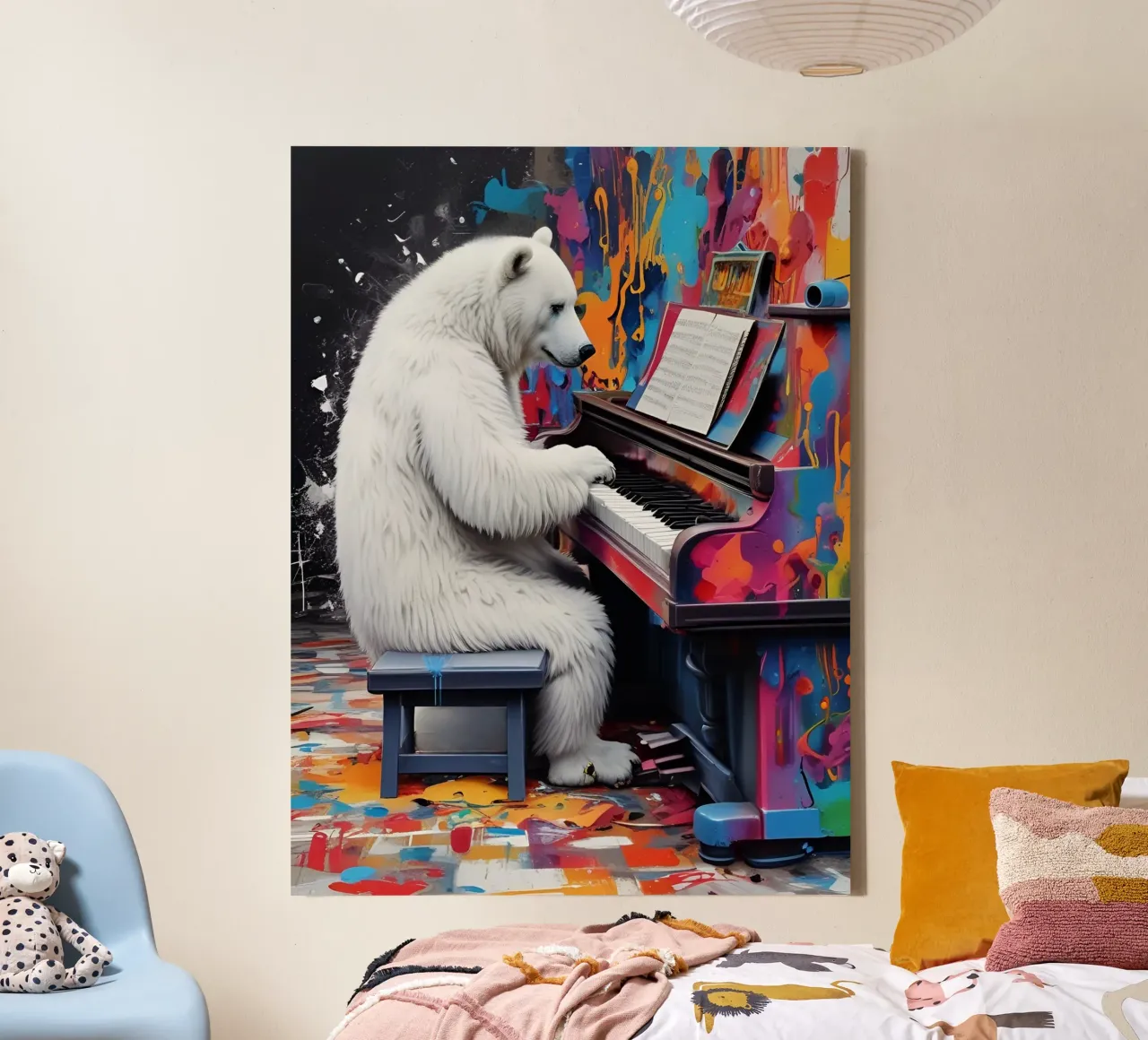 L'orso polare suona il pianoforte tela con Cornice a cassetta da MakArena
