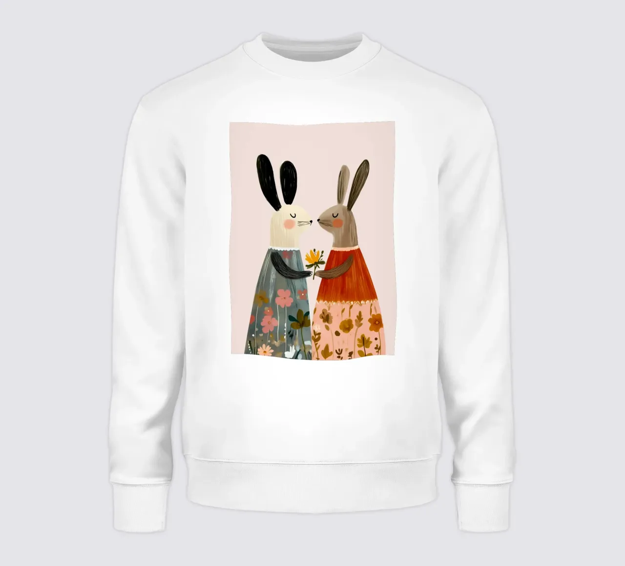 Dos conejos dando flores Bohemian Art Print sudadera de vintagepod