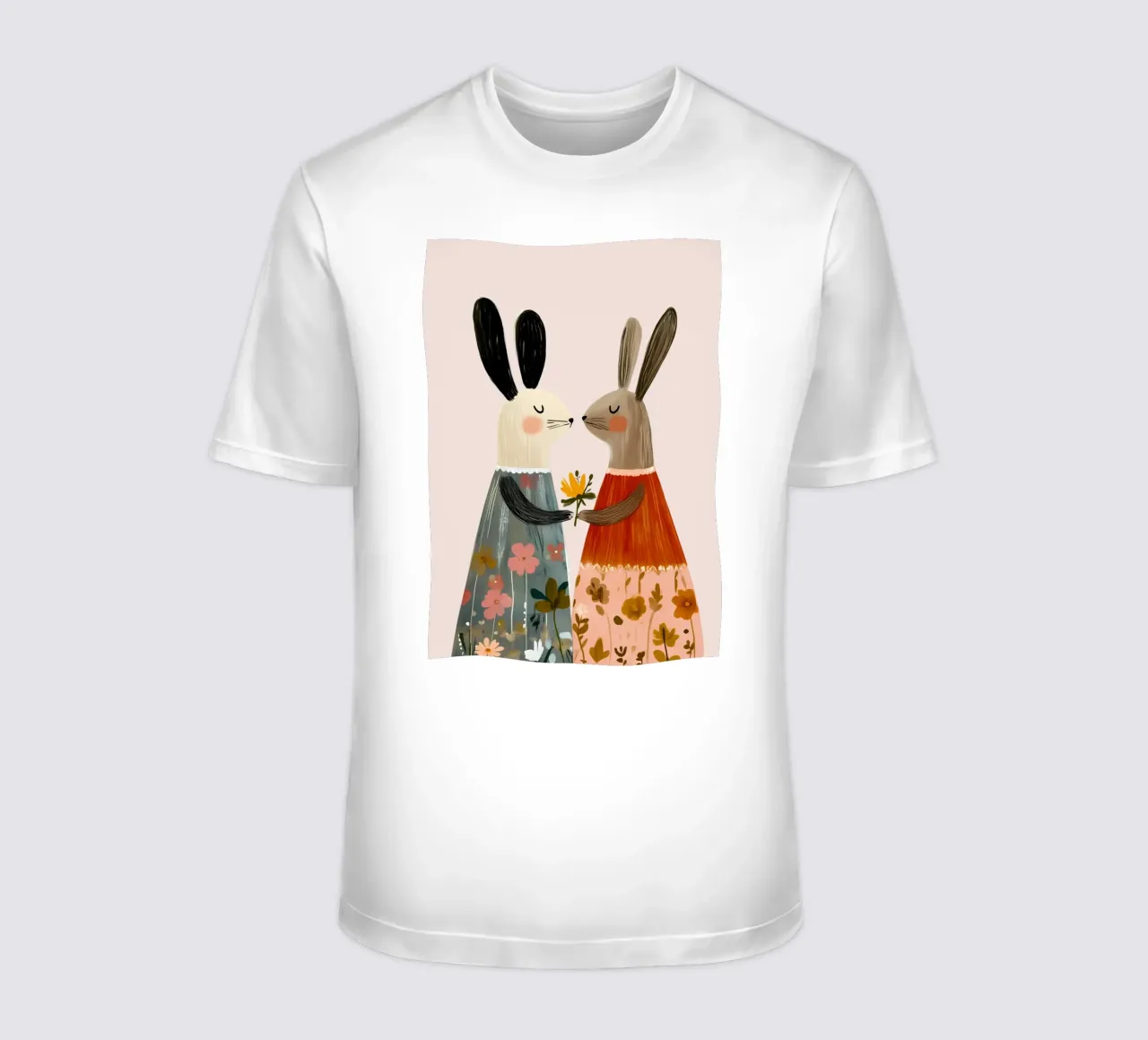 Dos conejos dando flores Bohemian Art Print camiseta de vintagepod