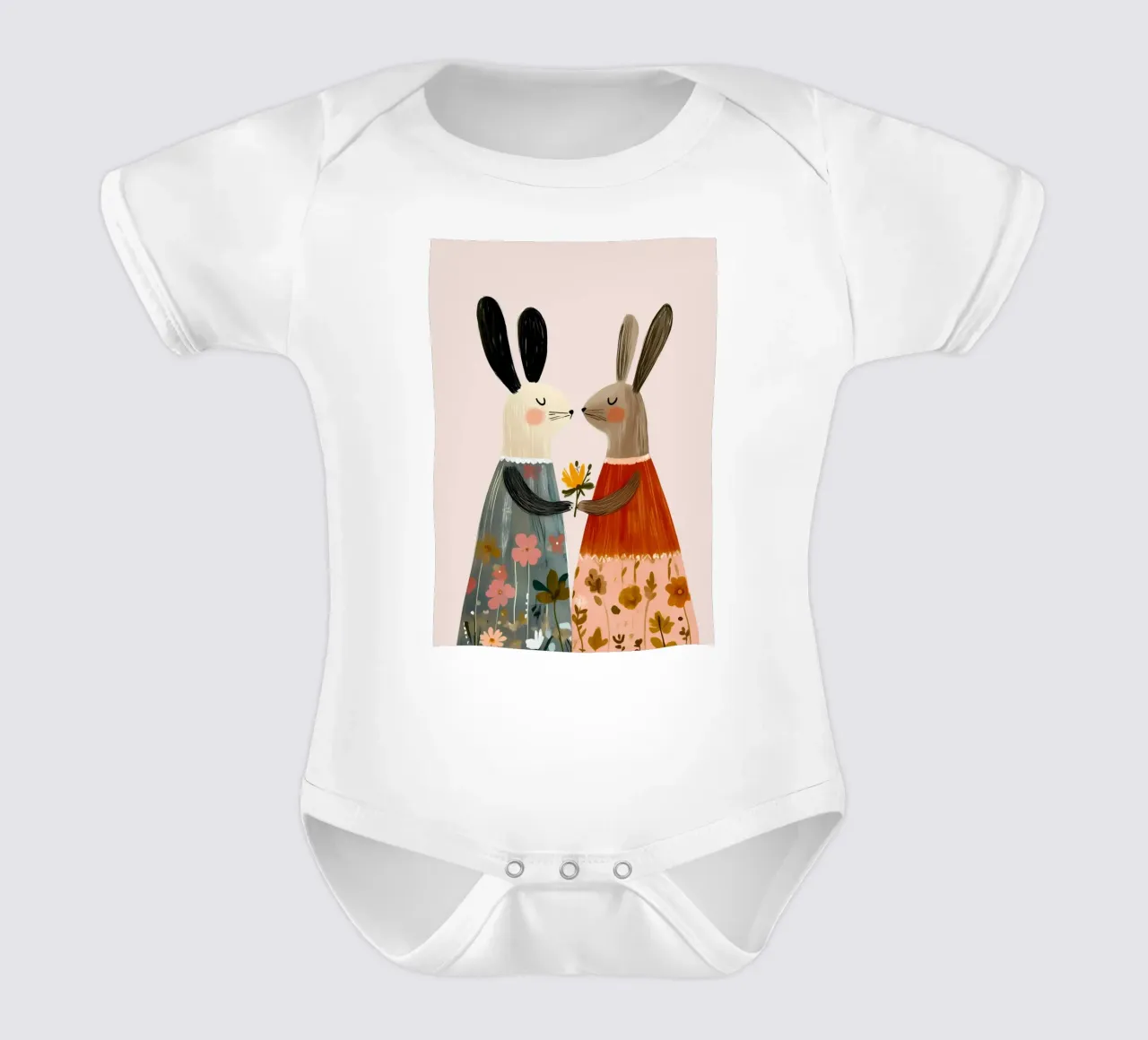 Dos conejos dando flores Bohemian Art Print body de bebé de vintagepod