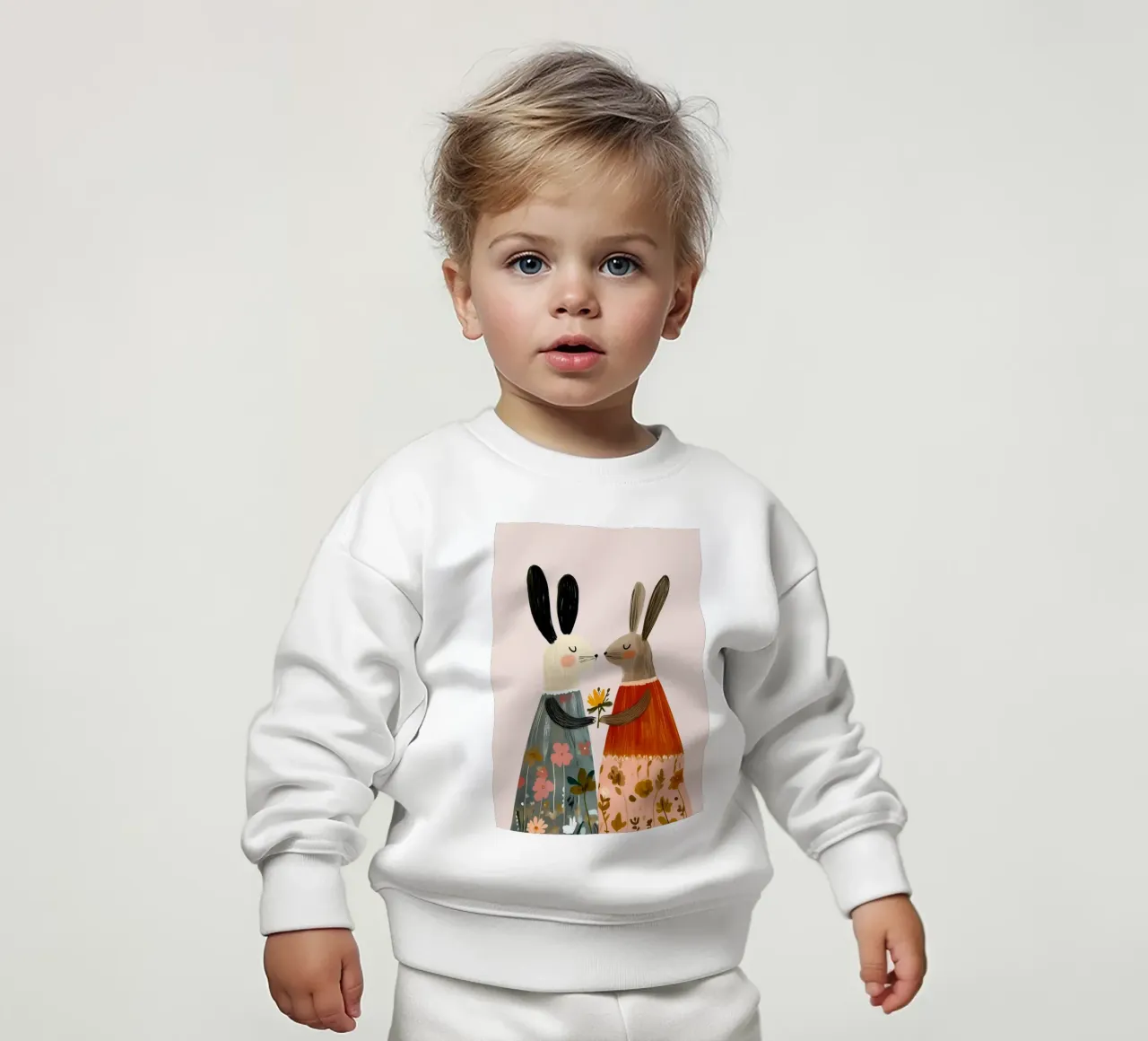 Dos conejos dando flores Bohemian Art Print sudadera de bebé de vintagepod