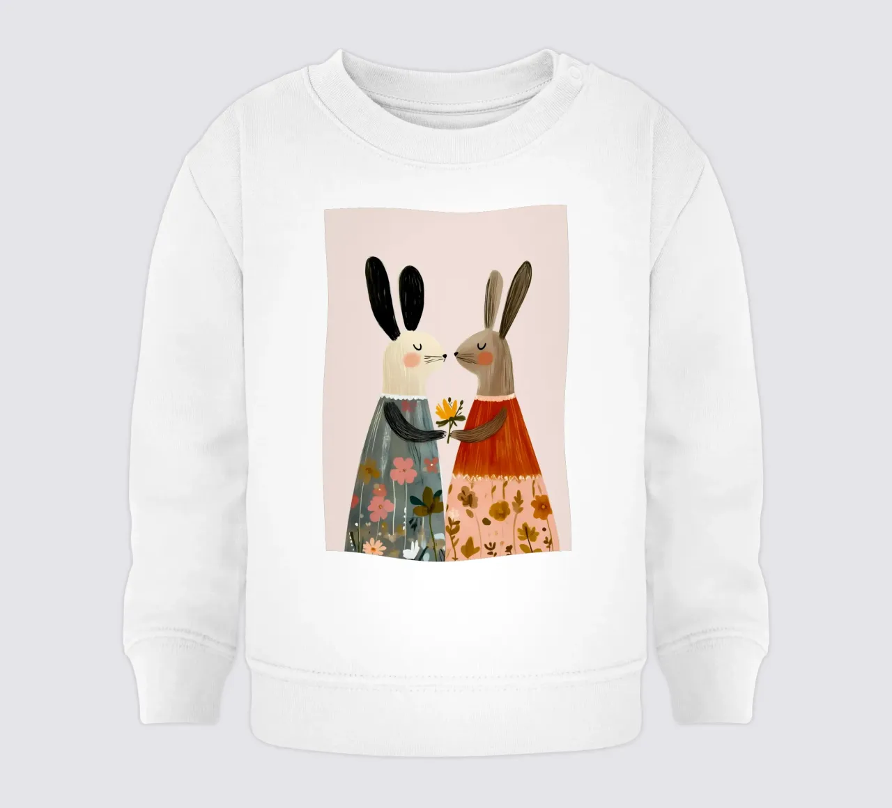 Dos conejos dando flores Bohemian Art Print sudadera de bebé de vintagepod