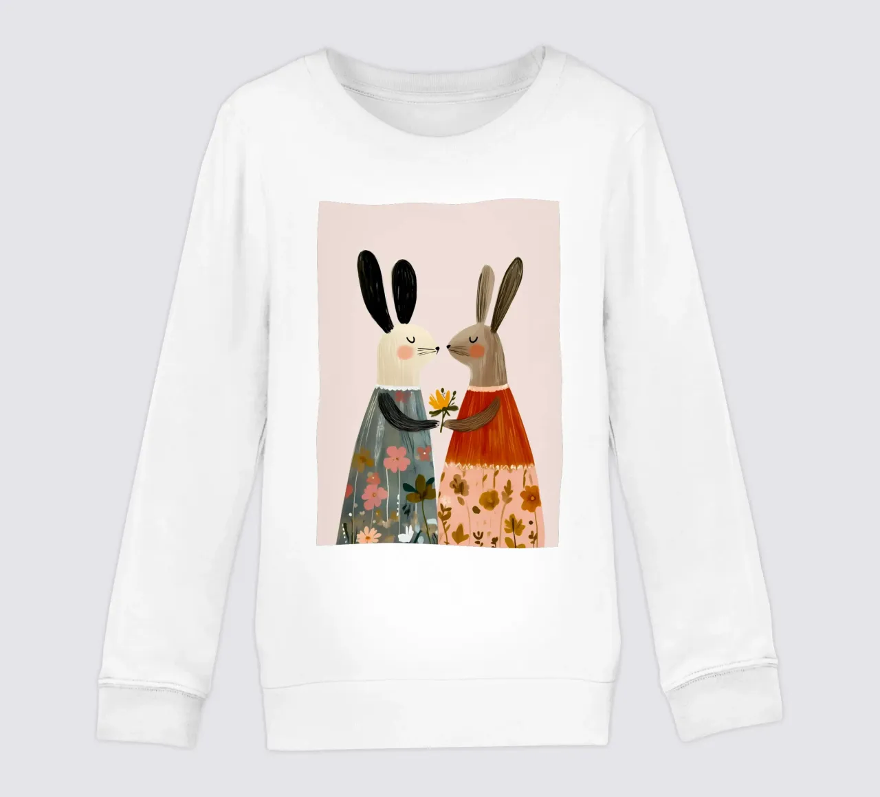 Dos conejos dando flores Bohemian Art Print sudadera para niño de vintagepod