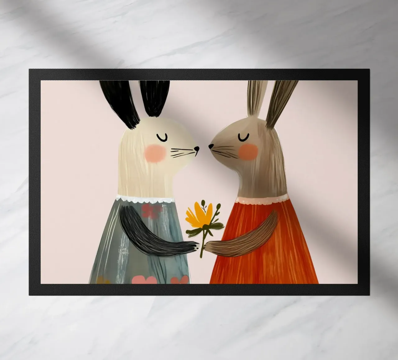 Dos conejos dando flores Bohemian Art Print felpudo de vintagepod
