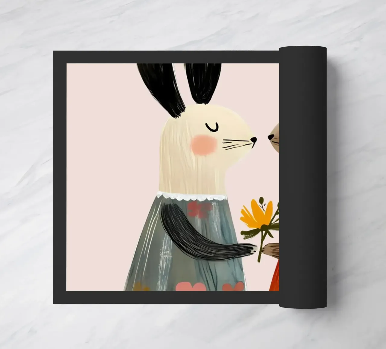 Dos conejos dando flores Bohemian Art Print felpudo de vintagepod
