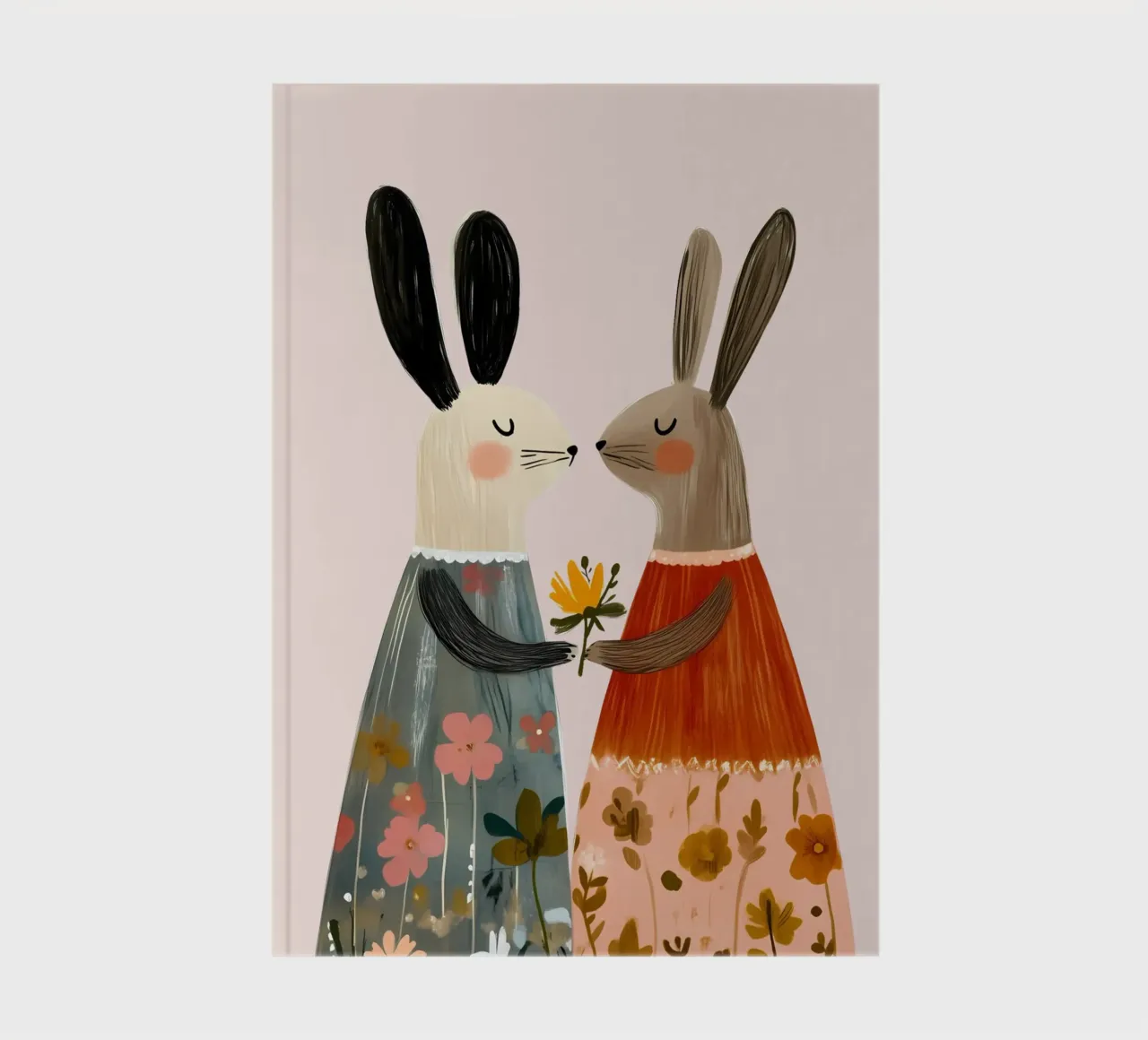 Two Rabbits Giving Flower Bohemian Art Print notebook by vintagepod
