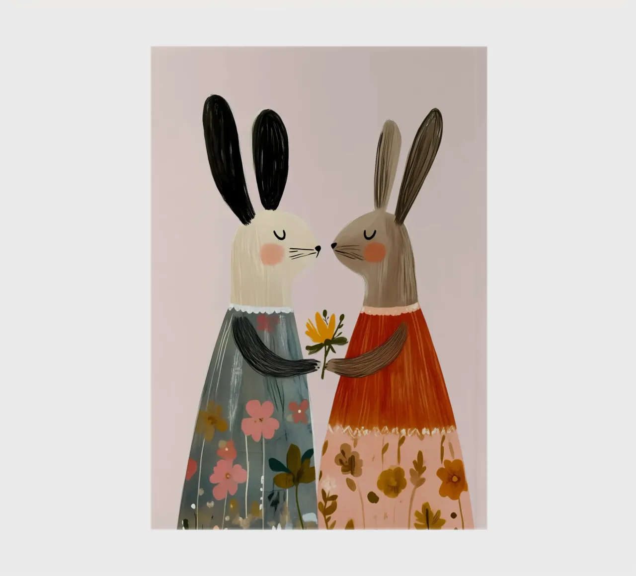 Two Rabbits Giving Flower Bohemian Art Print notebook by vintagepod