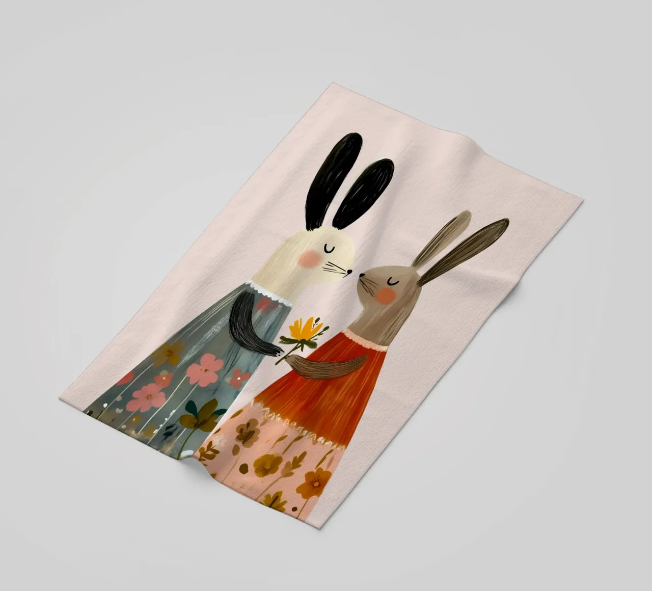 Dos conejos dando flores Bohemian Art Print toalla de playa de vintagepod