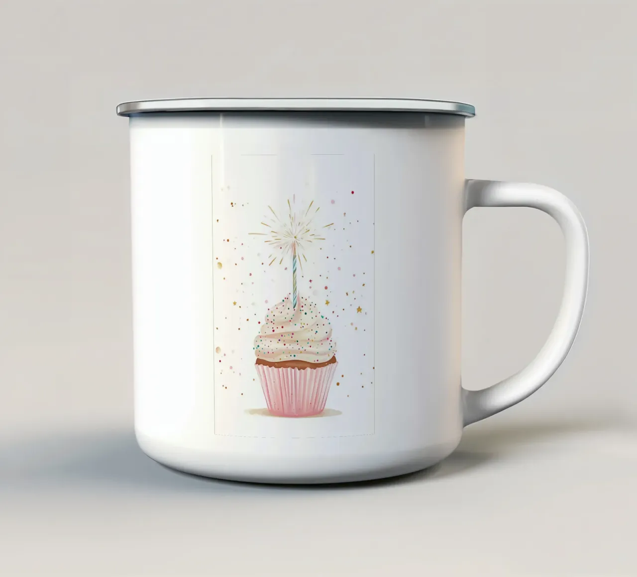 Verjaardag Cupcake met Sparkler Digitale Kunstdruk emaille mok van vintagepod