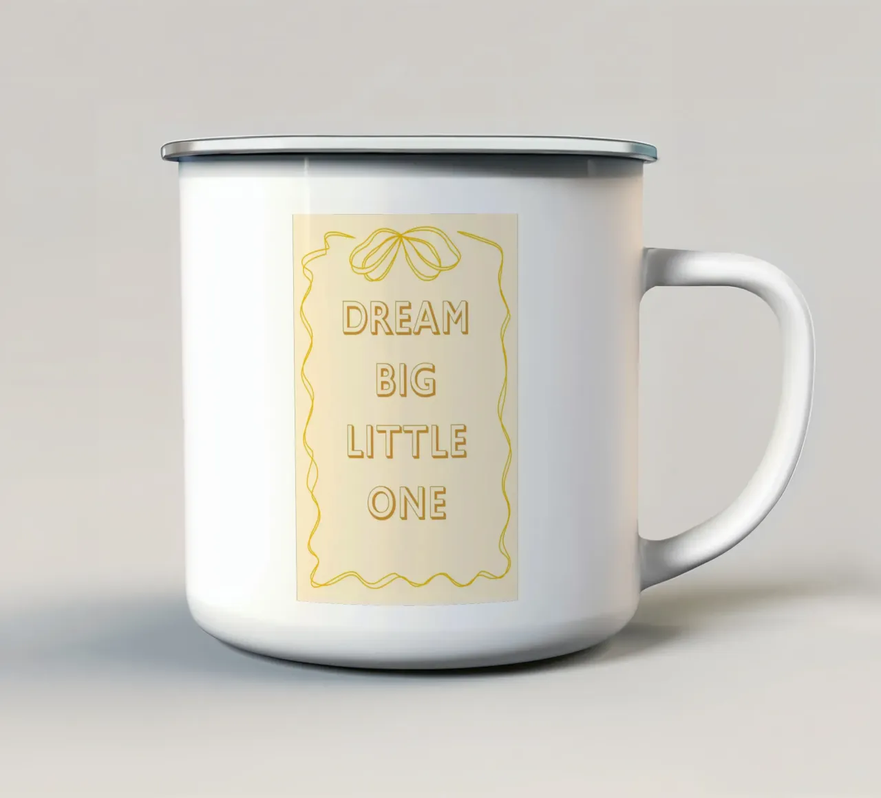 Poster d'ispirazione "Sogna in grande, piccolo". tazza in smalto da vintagepod