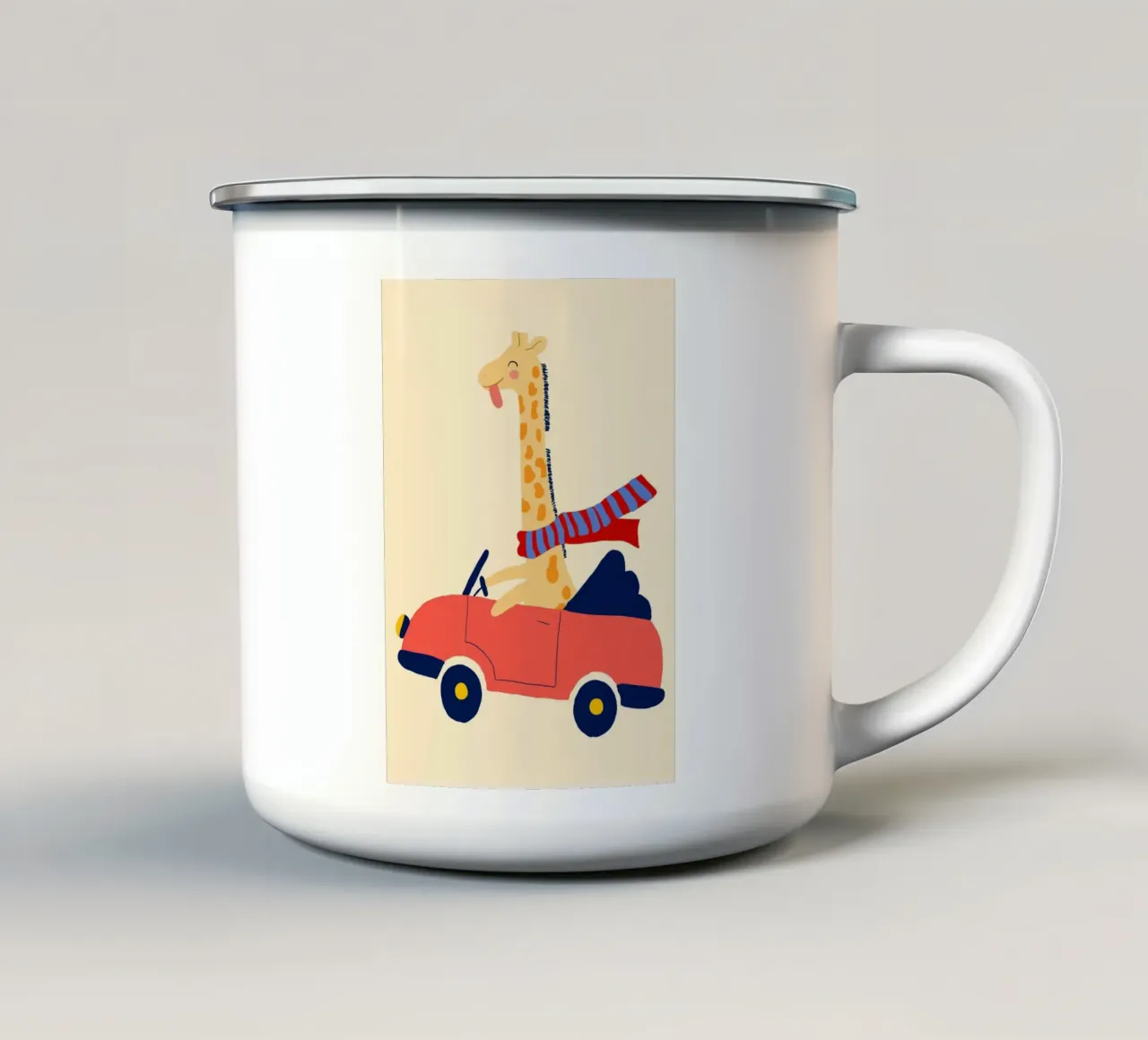 Giraffa felice in una stampa d'arte convertibile rossa tazza in smalto da vintagepod