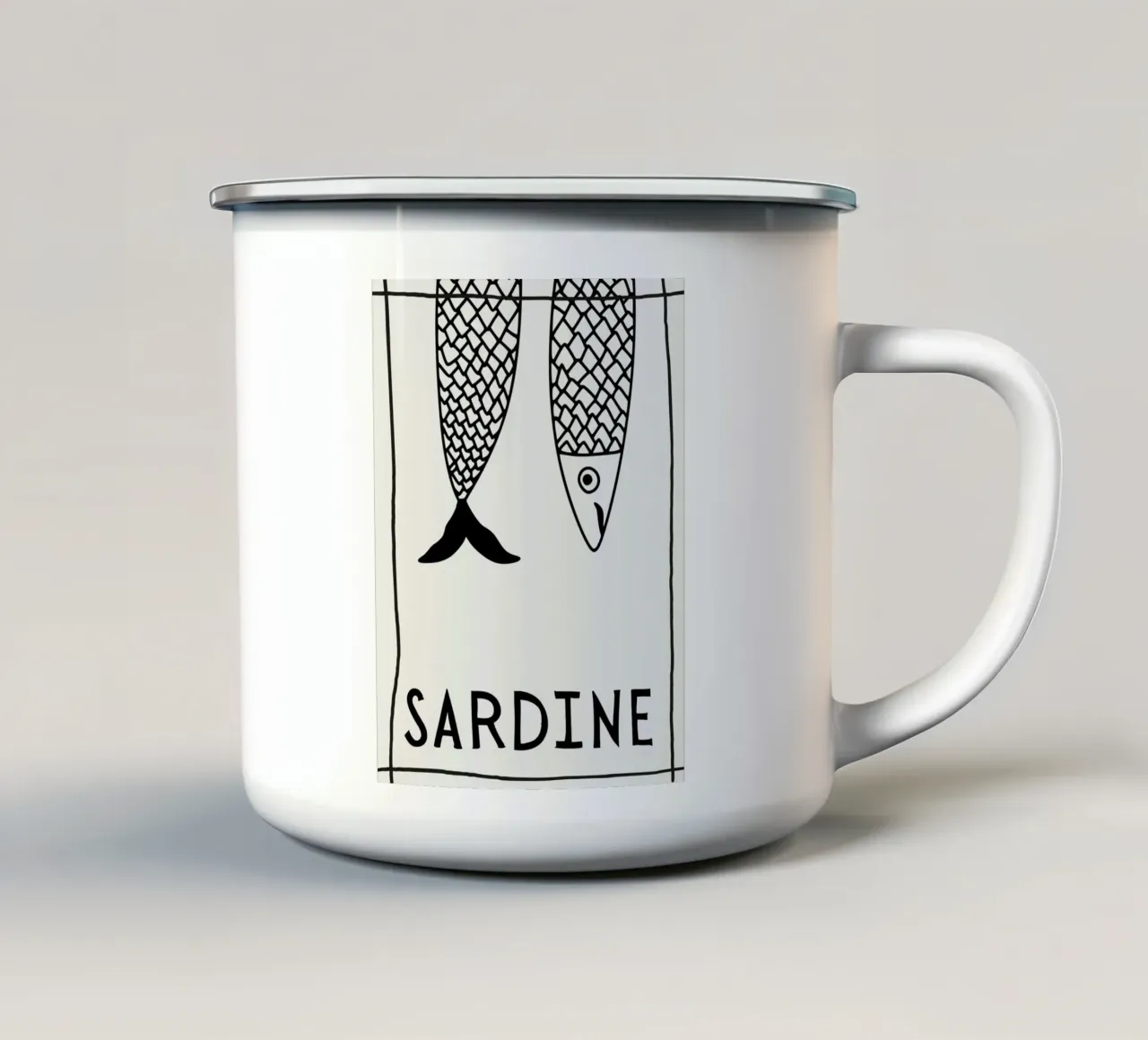 Sardine Falling tazza in smalto da PurePeachStudio