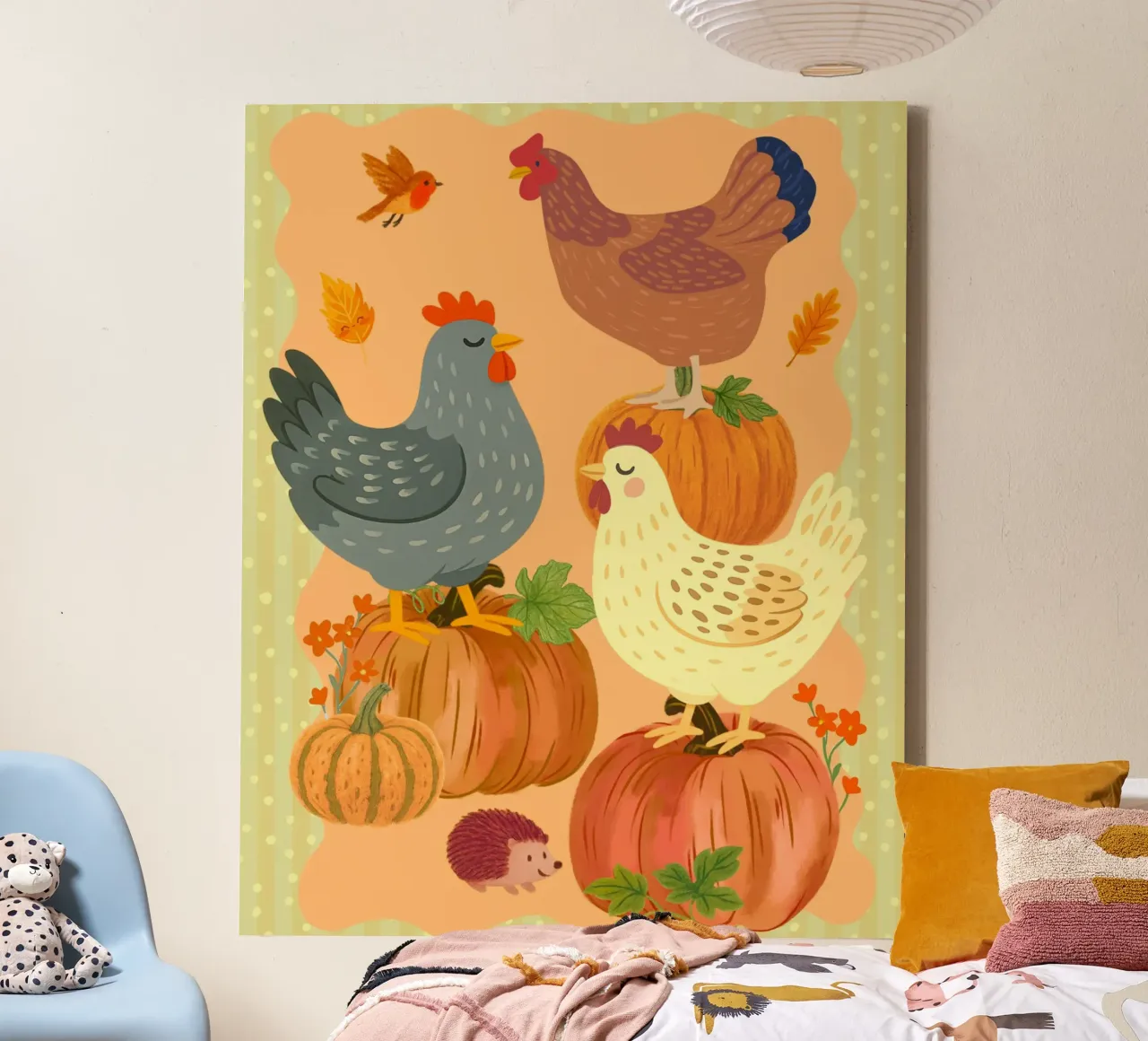 Amici della zucca - Illustrazione tela con Cornice a cassetta da Taika Tori Art