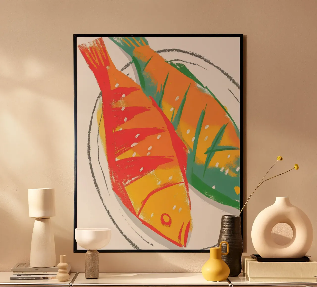 Il pesce nel piatto poster con telaio in alluminio da PREKETEWE