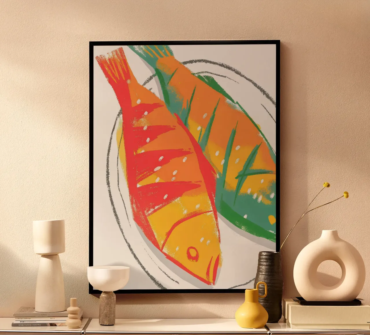 Il pesce nel piatto poster con telaio in alluminio da PREKETEWE