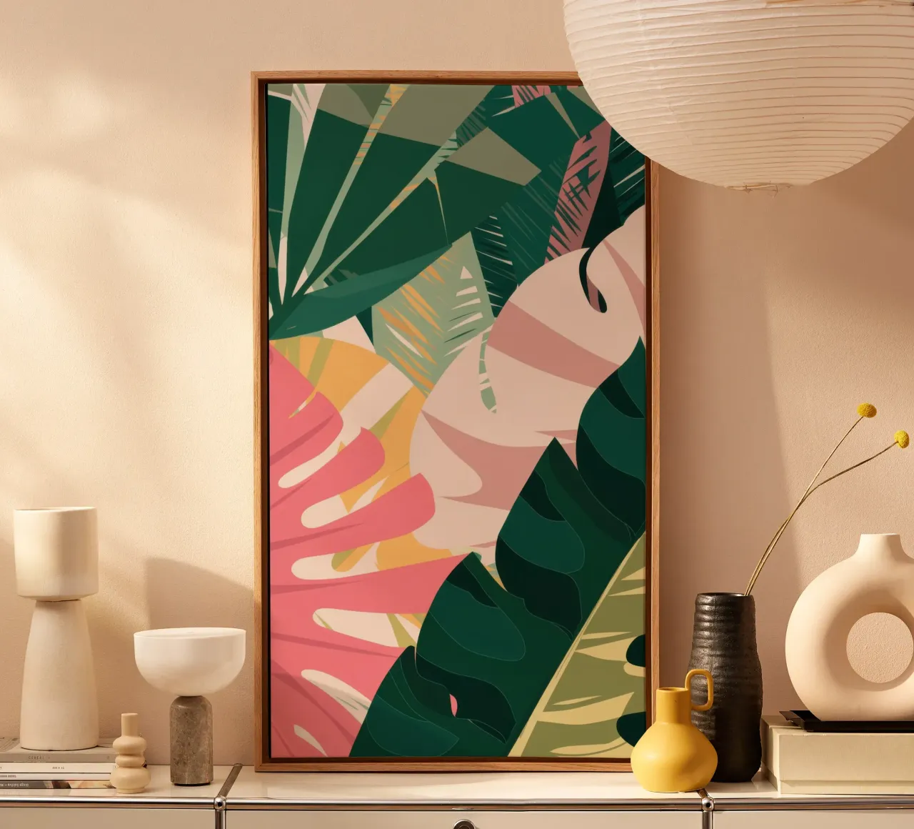 Geometric Palm Shade canvas with Floater frame by Echo Saber