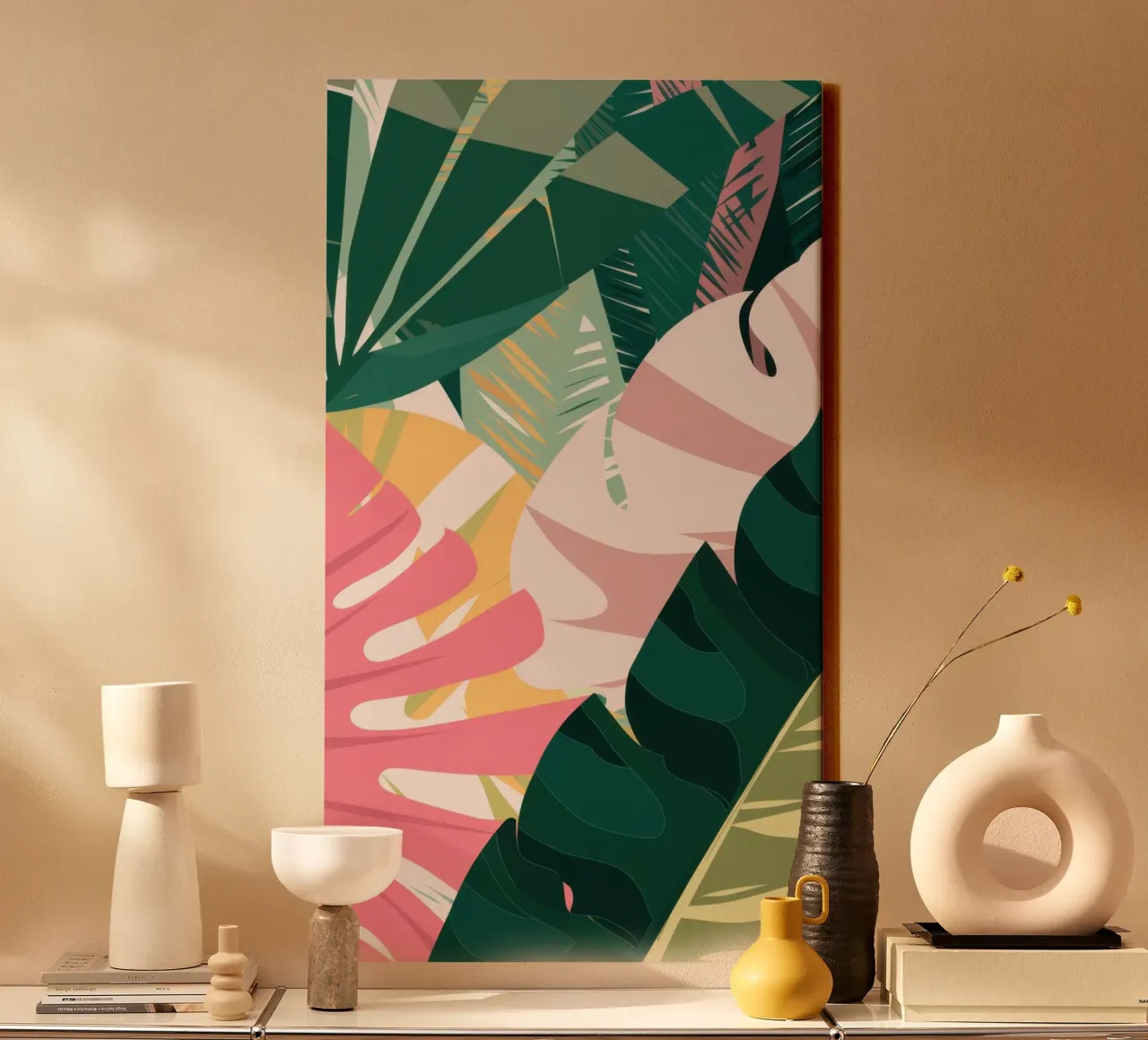 Geometric Palm Shade canvas with Floater frame by Echo Saber