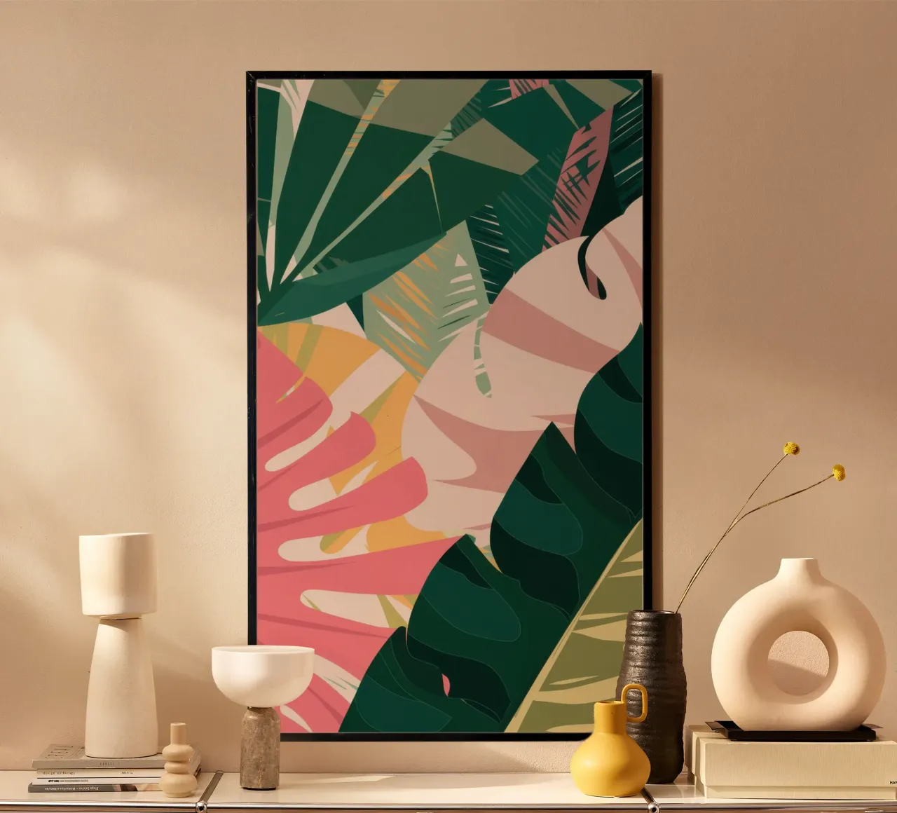 Paralume geometrico a forma di palma poster con telaio in legno da Echo Saber